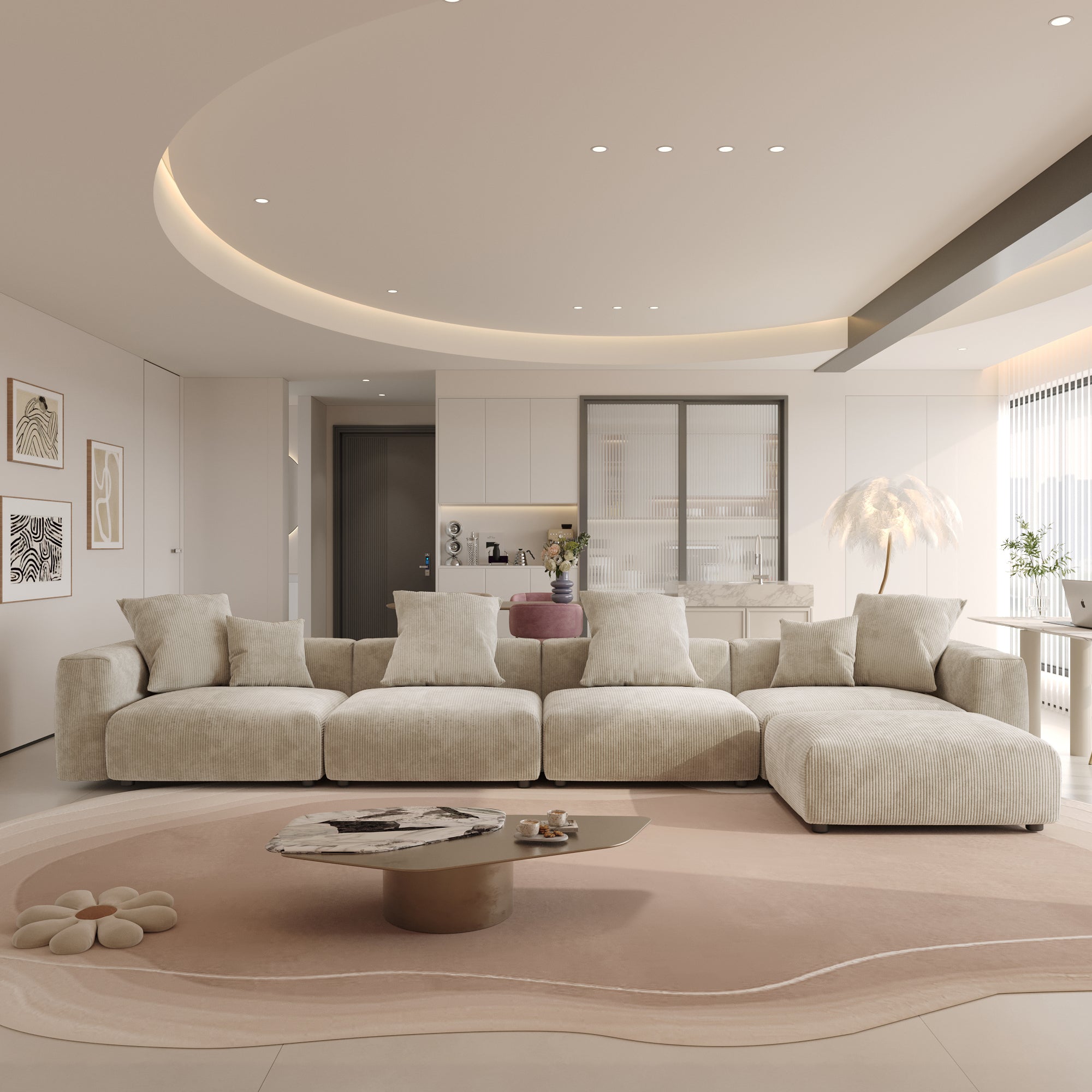 Convertible Sectional Sofa Modular Couch, Modern Corduroy Sofa, SF126