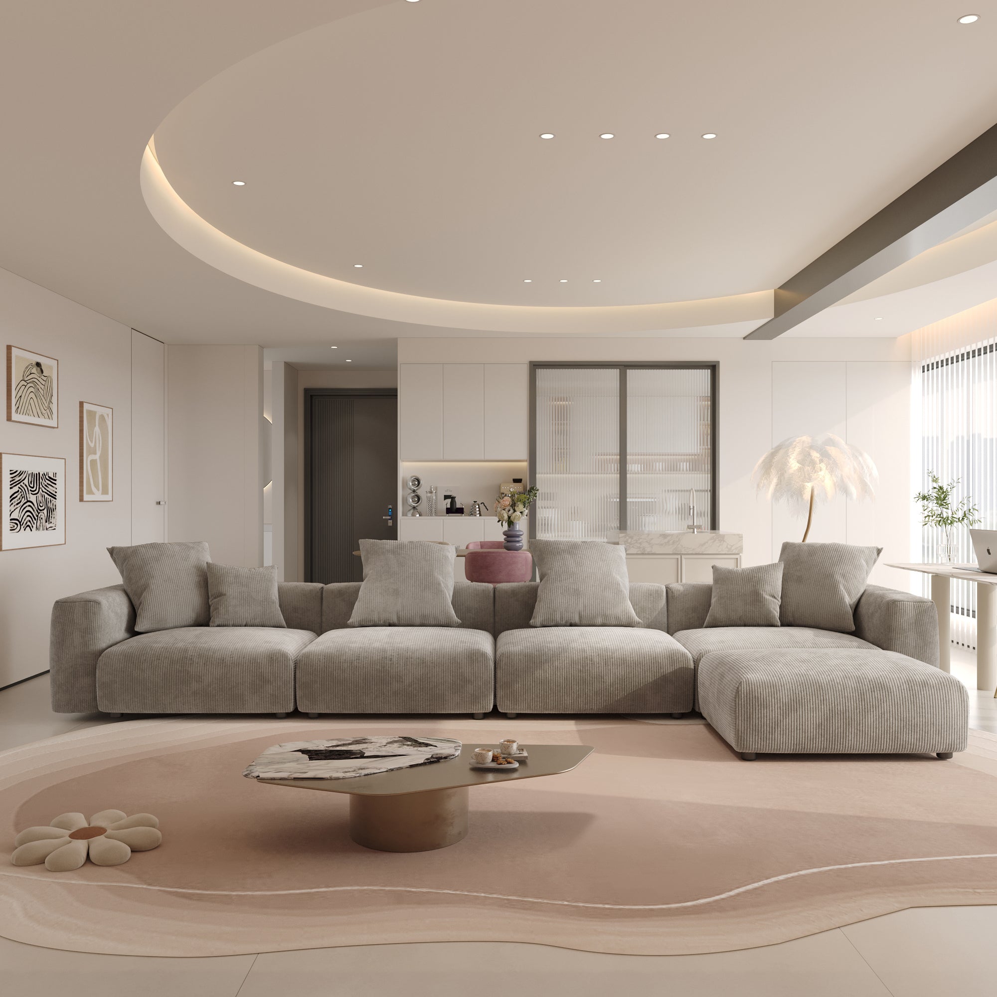 Convertible Sectional Sofa Modular Couch, Modern Corduroy Sofa, SF126
