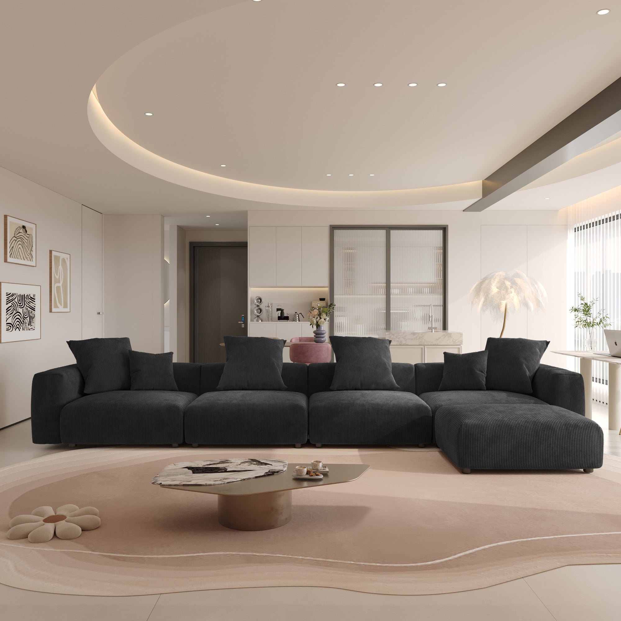 Convertible Sectional Sofa Modular Couch, Modern Corduroy Sofa, SF126