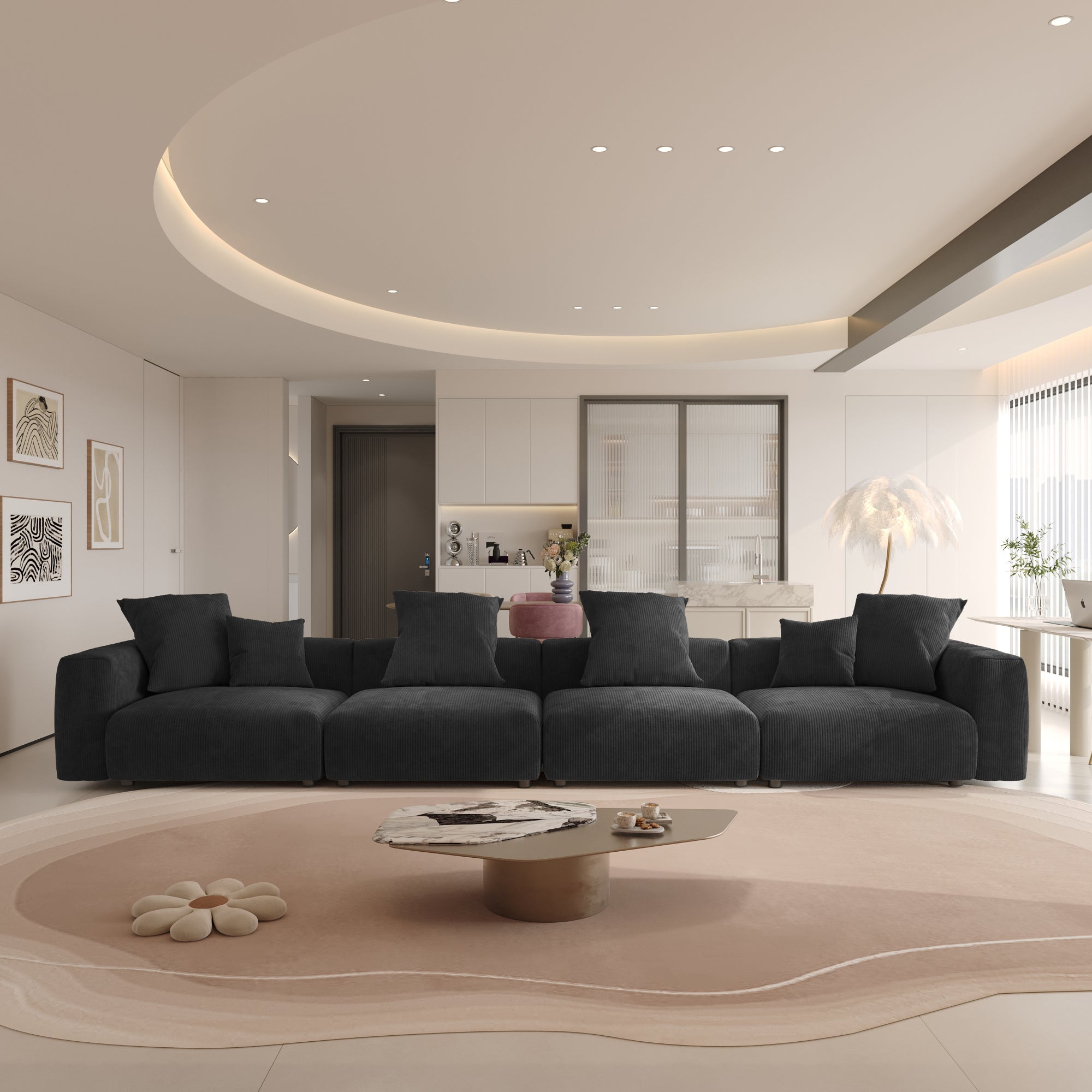 Convertible Sectional Sofa Modular Couch, Modern Corduroy Sofa, SF126