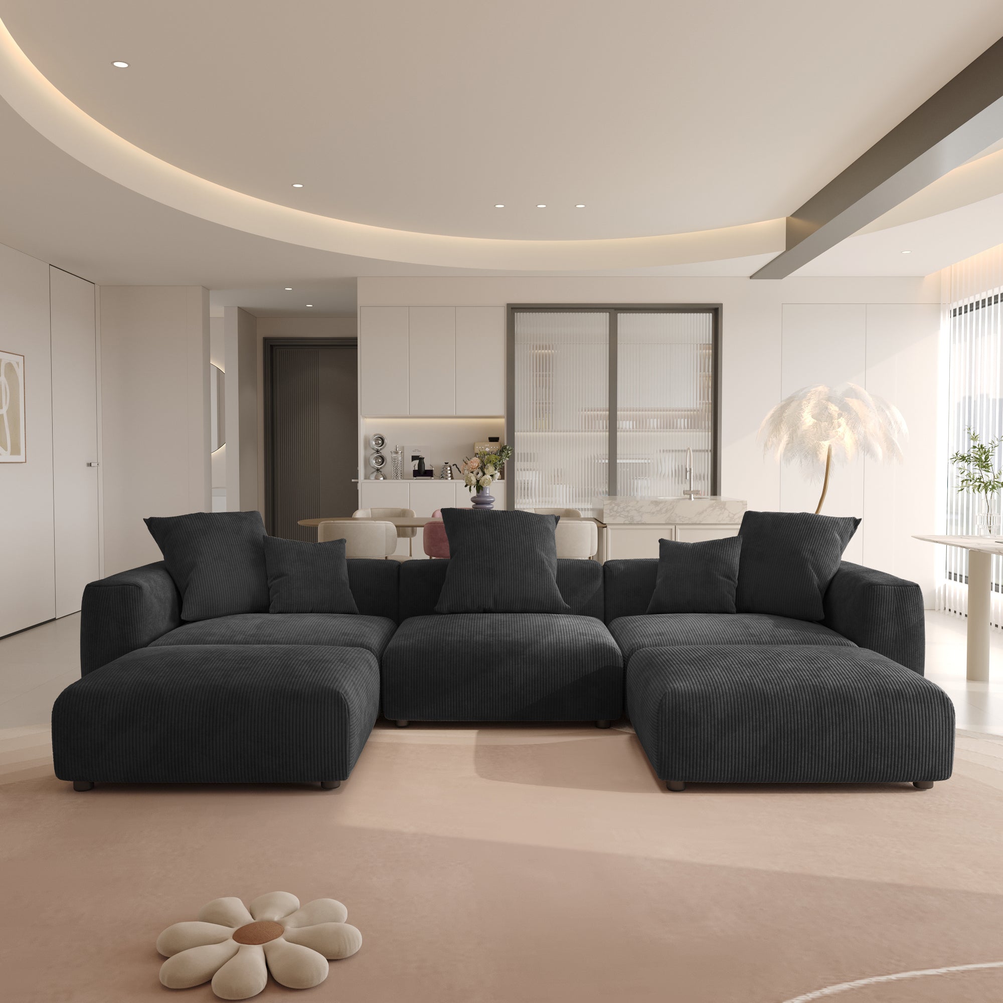 Convertible Sectional Sofa Modular Couch, Modern Corduroy Sofa, SF126