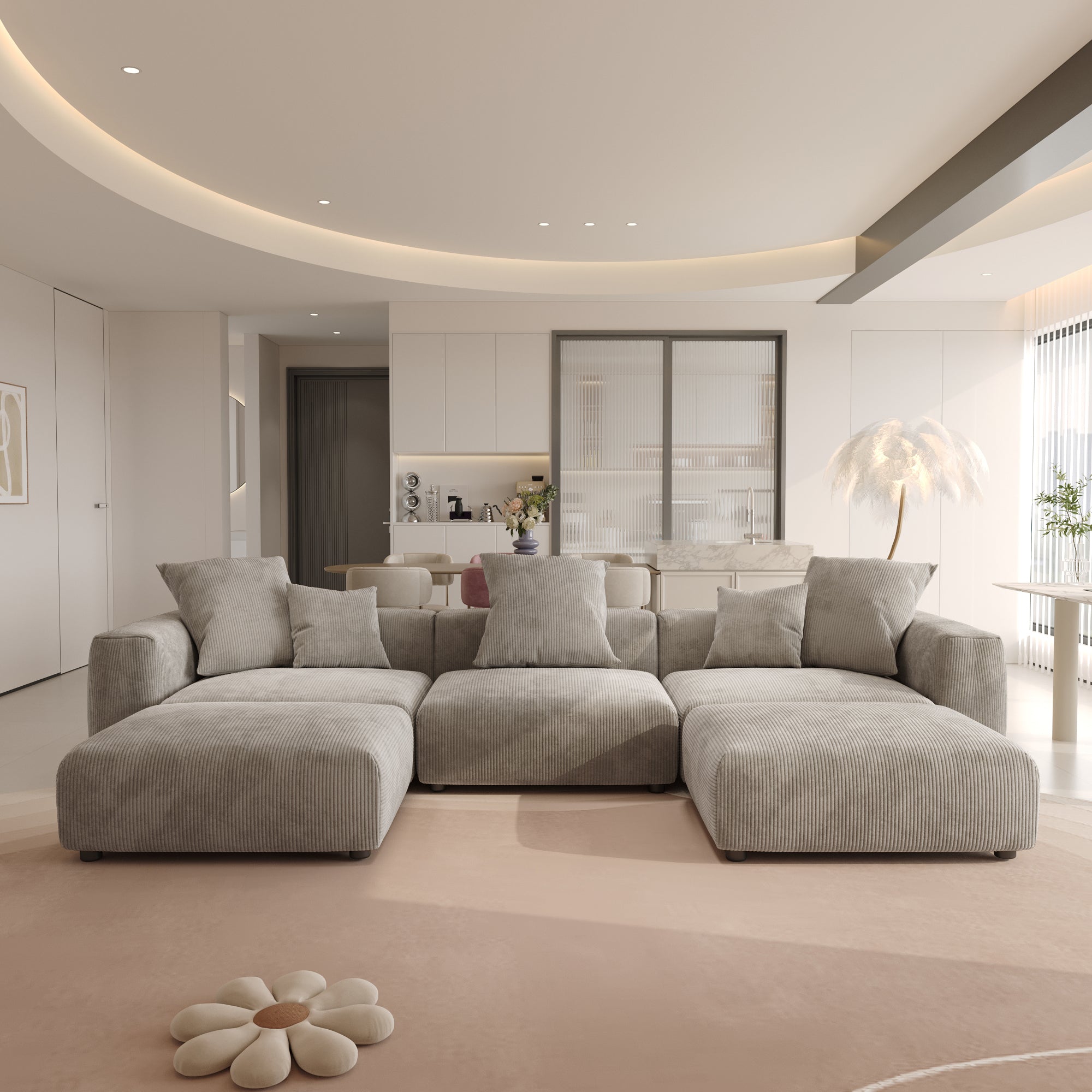 Convertible Sectional Sofa Modular Couch, Modern Corduroy Sofa, SF126