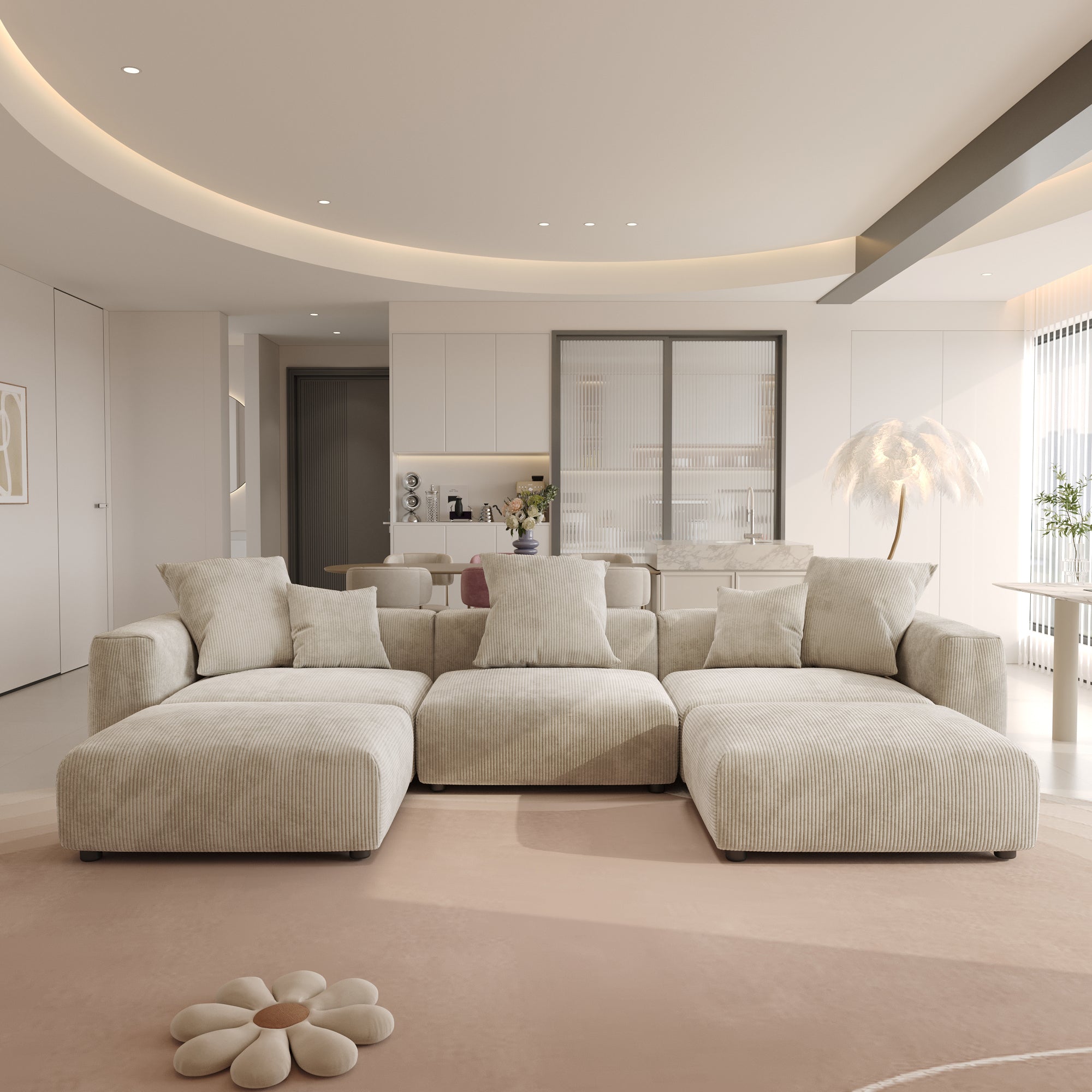 Convertible Sectional Sofa Modular Couch, Modern Corduroy Sofa, SF126