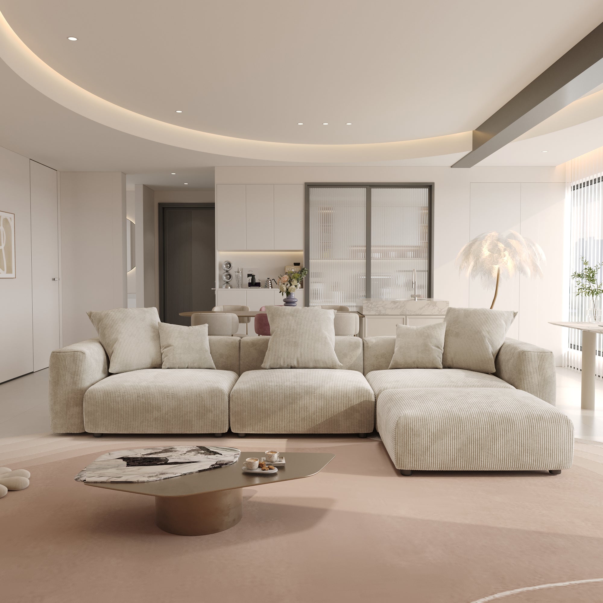 Convertible Sectional Sofa Modular Couch, Modern Corduroy Sofa, SF126