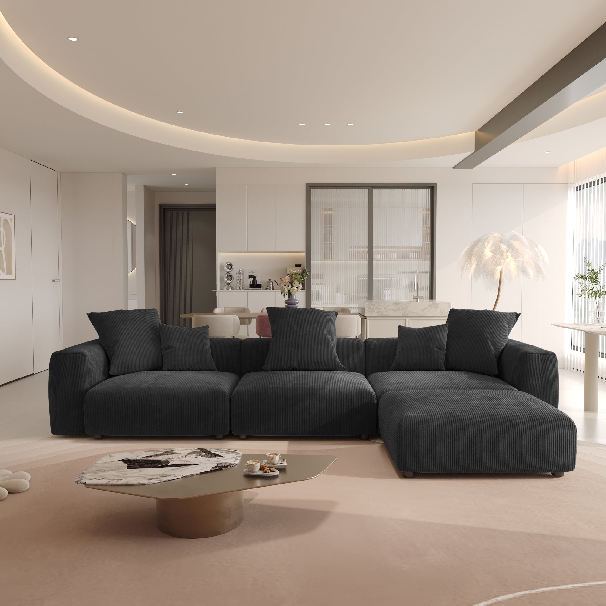 Convertible Sectional Sofa Modular Couch, Modern Corduroy Sofa, SF126