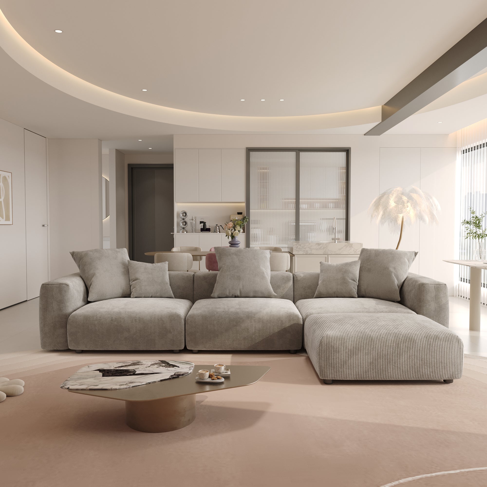Convertible Sectional Sofa Modular Couch, Modern Corduroy Sofa, SF126