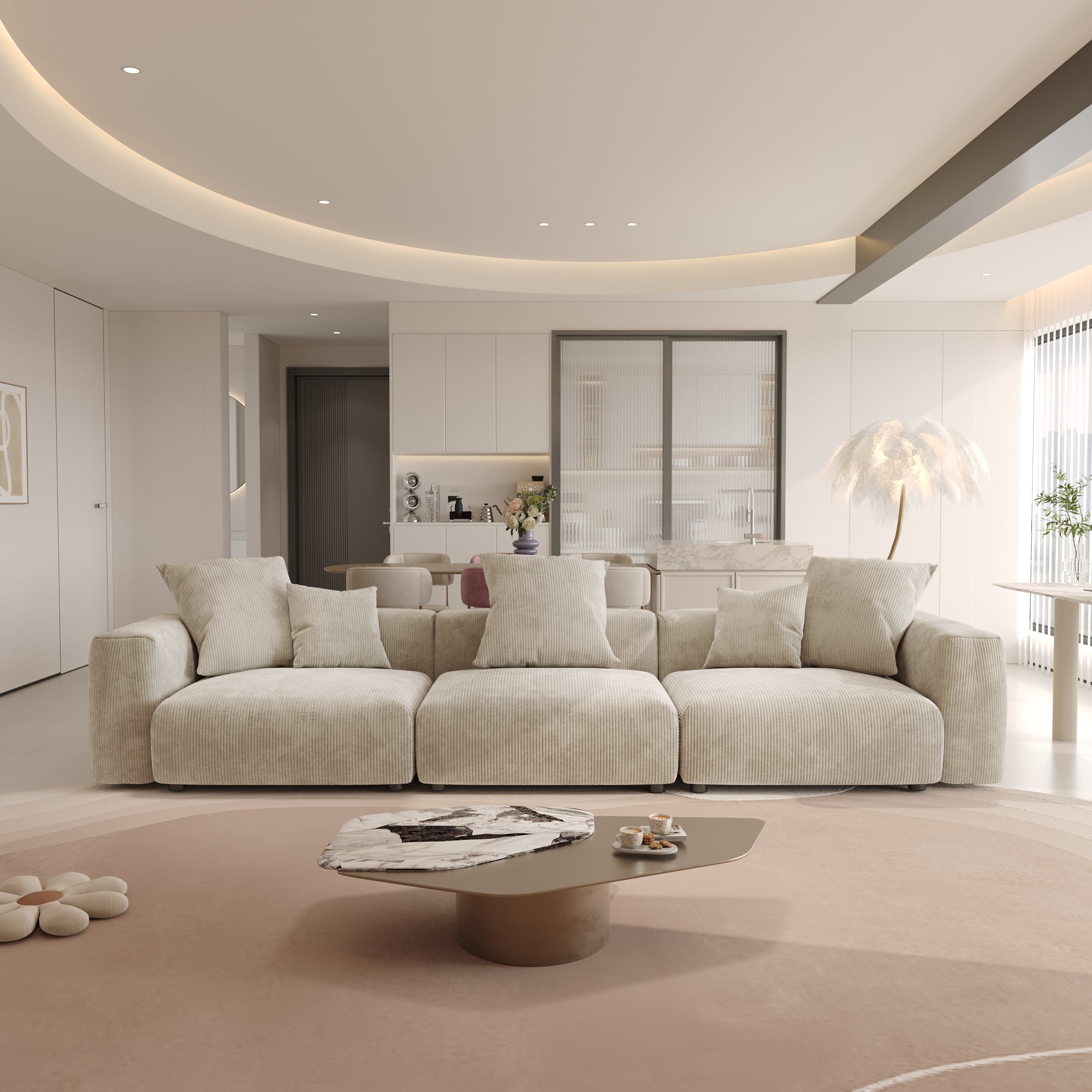 Convertible Sectional Sofa Modular Couch, Modern Corduroy Sofa, SF126