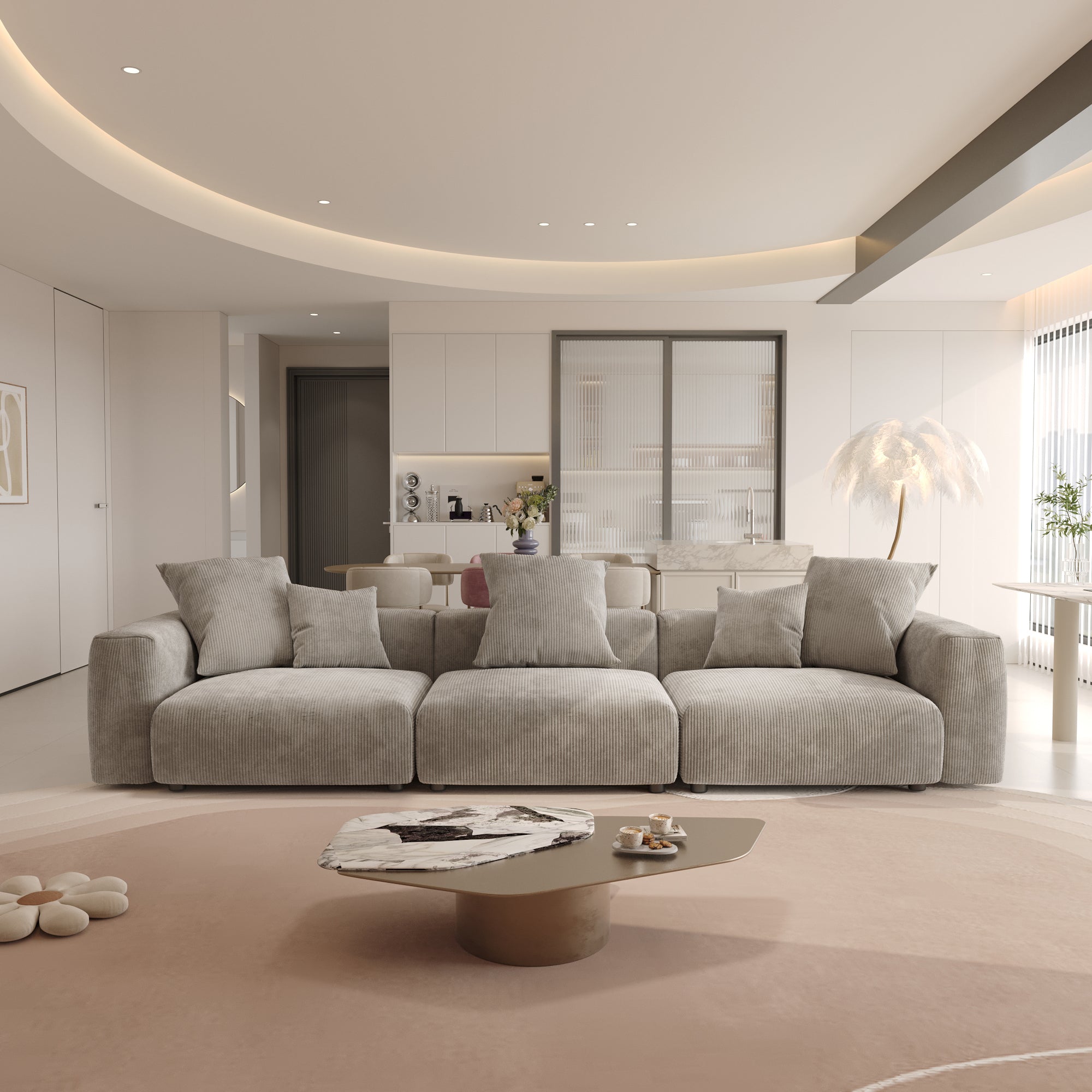 Convertible Sectional Sofa Modular Couch, Modern Corduroy Sofa, SF126