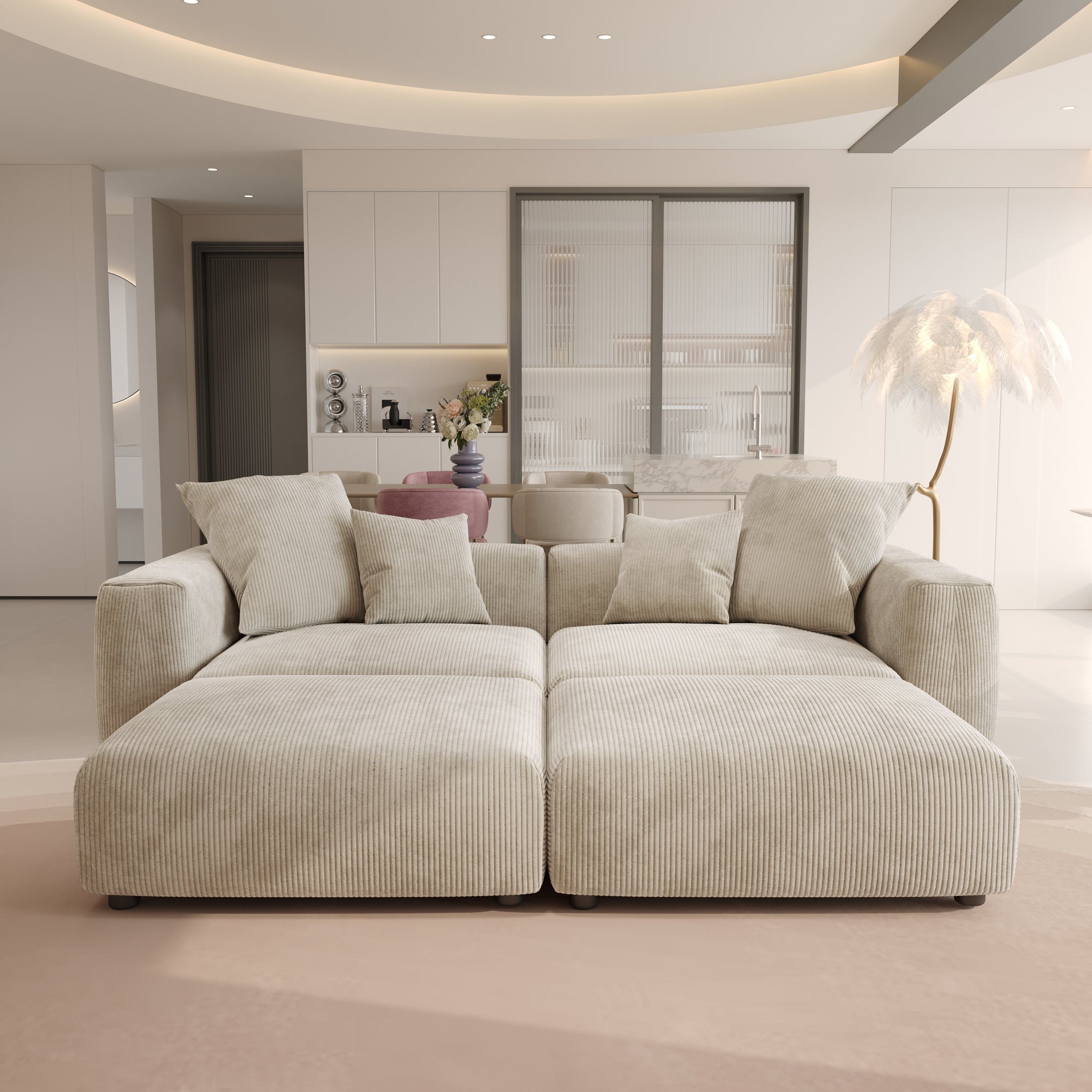Convertible Sectional Sofa Modular Couch, Modern Corduroy Sofa, SF126