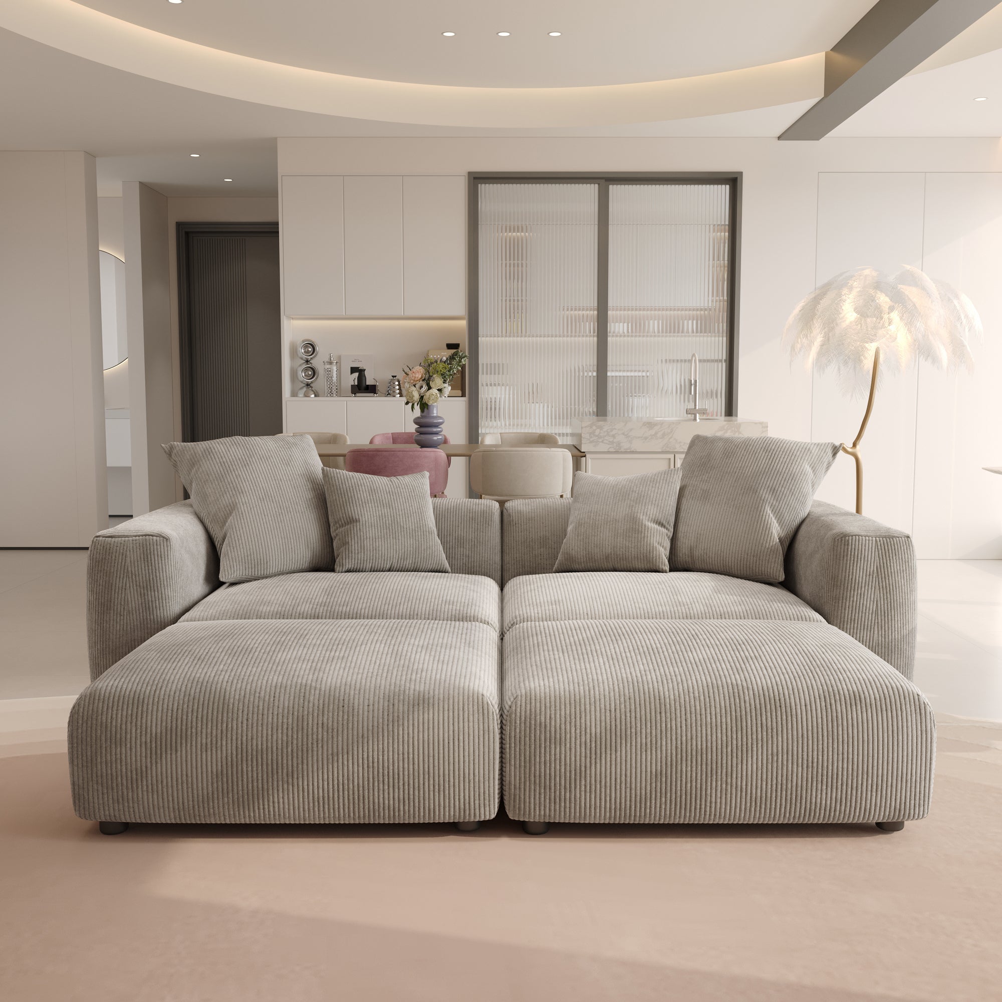 Convertible Sectional Sofa Modular Couch, Modern Corduroy Sofa, SF126