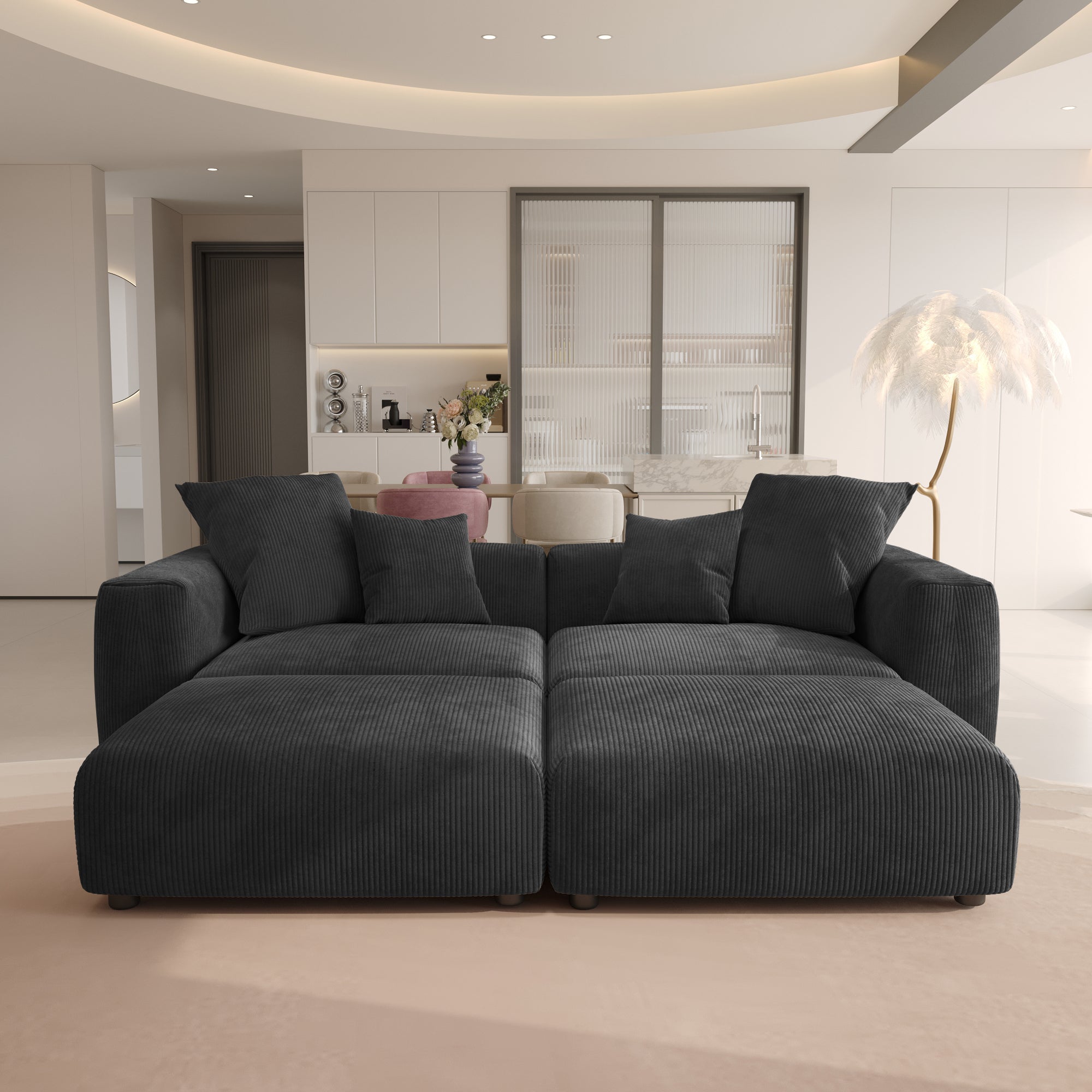 Convertible Sectional Sofa Modular Couch, Modern Corduroy Sofa, SF126