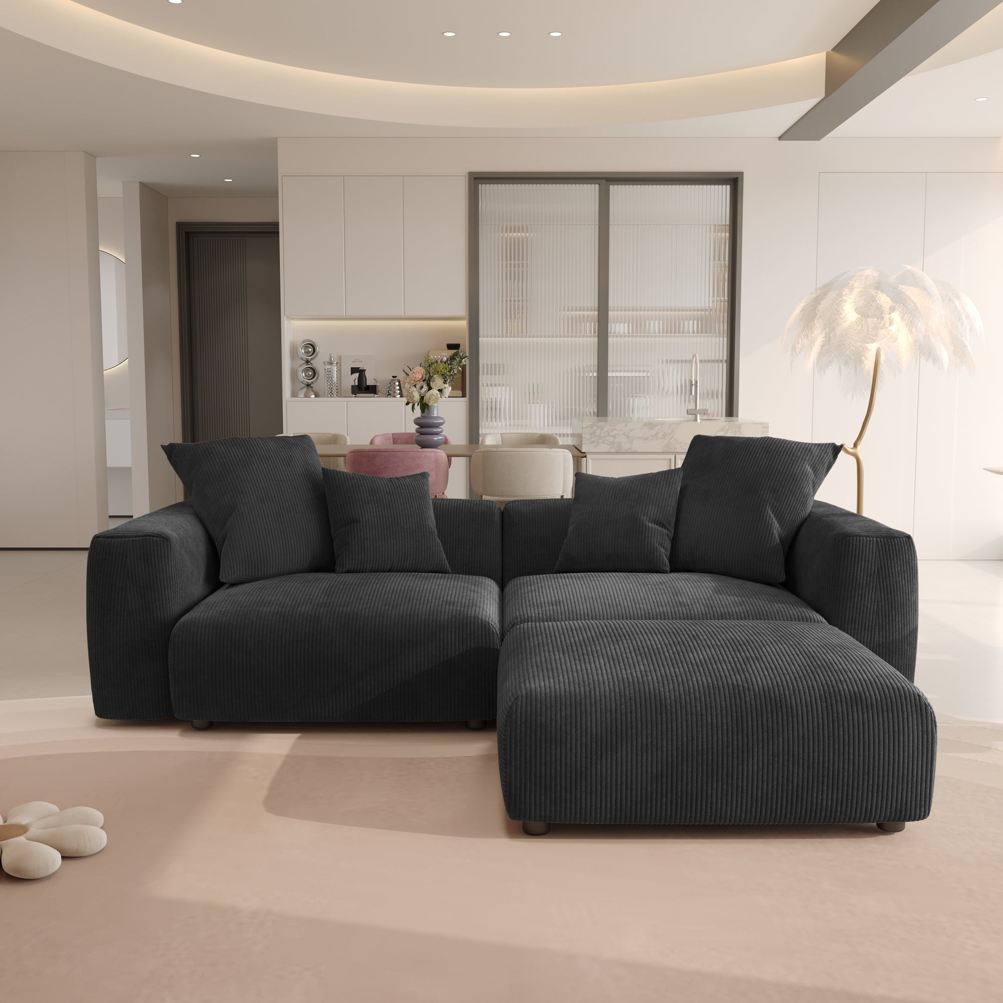 Convertible Sectional Sofa Modular Couch, Modern Corduroy Sofa, SF126
