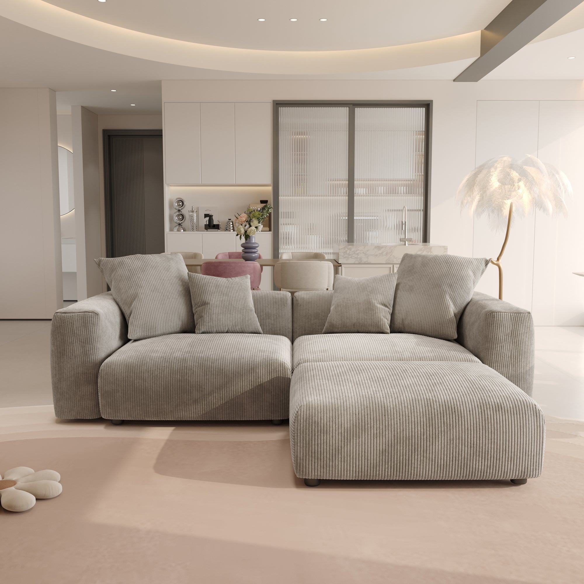 Convertible Sectional Sofa Modular Couch, Modern Corduroy Sofa, SF126