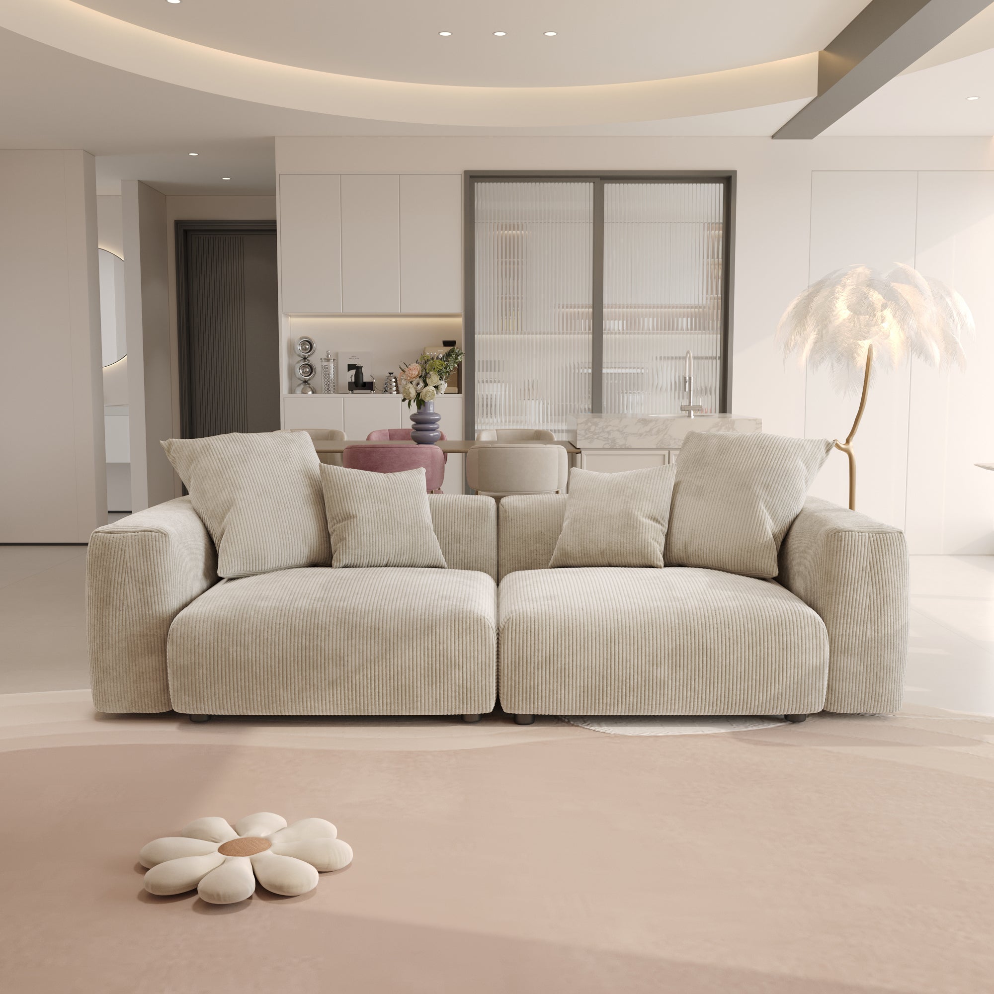 Convertible Sectional Sofa Modular Couch, Modern Corduroy Sofa, SF126