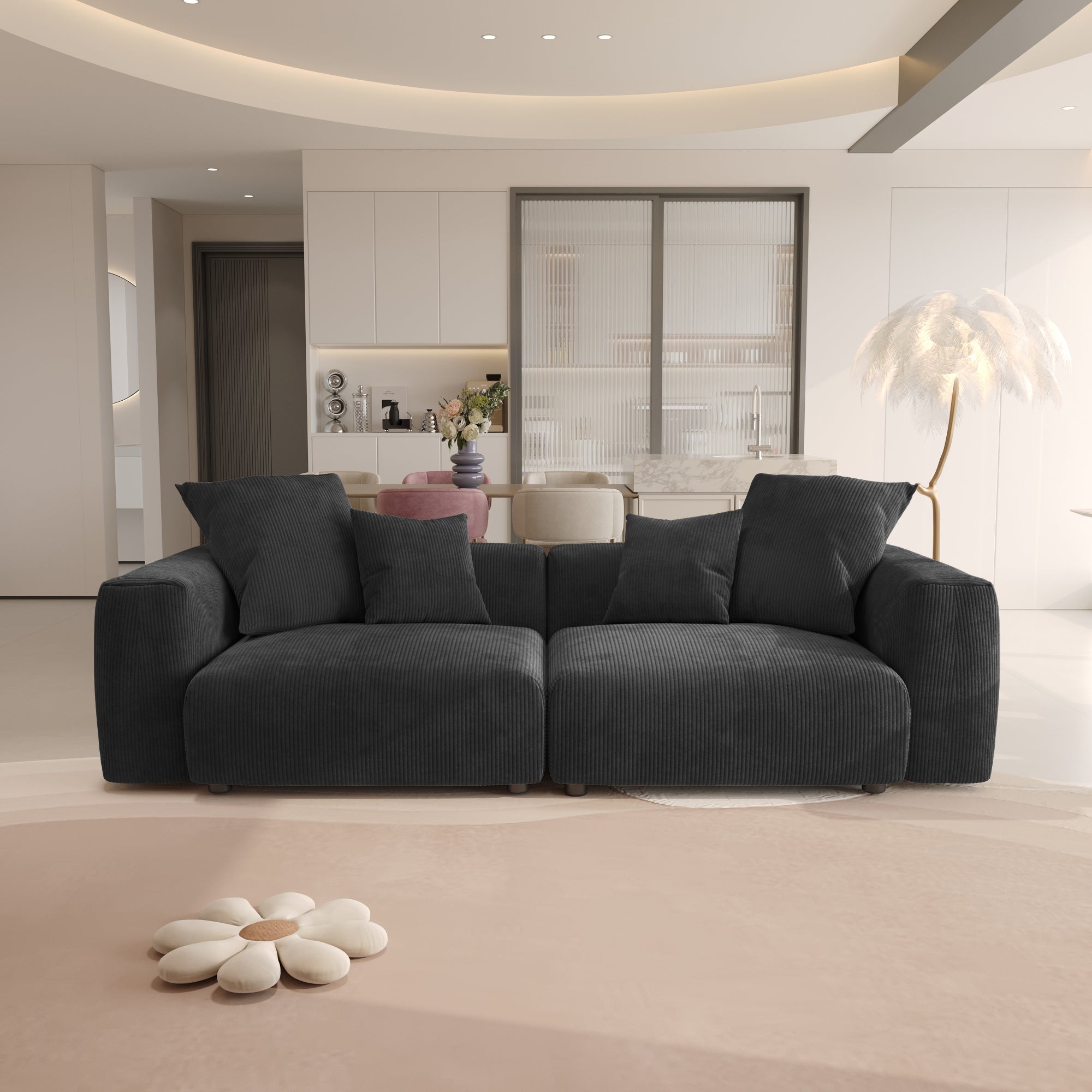 Convertible Sectional Sofa Modular Couch, Modern Corduroy Sofa, SF126