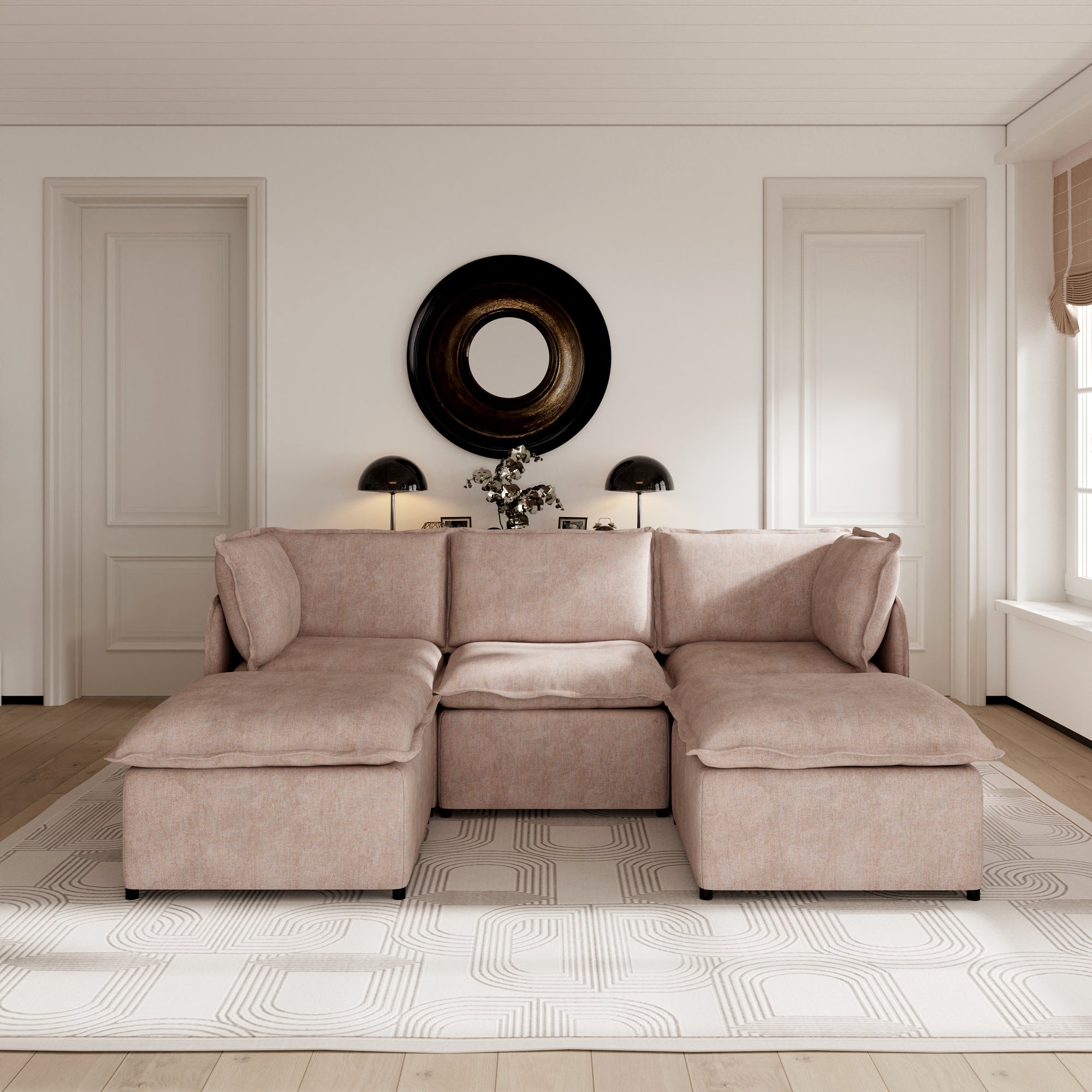 Oversized Modular Sectional Couch, Deep Seating Linen-Look Cloud Sofa Set with Removable Covers for Living Room