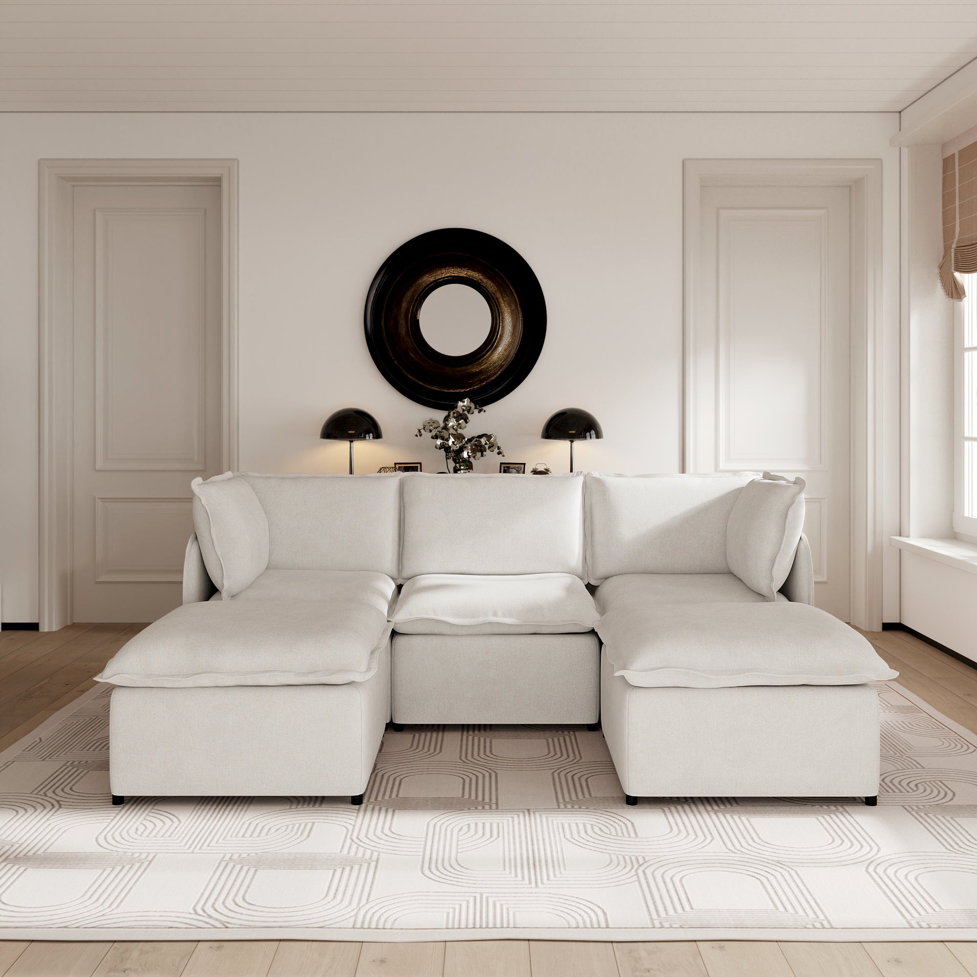 Oversized Modular Sectional Couch, Deep Seating Linen-Look Cloud Sofa Set with Removable Covers for Living Room