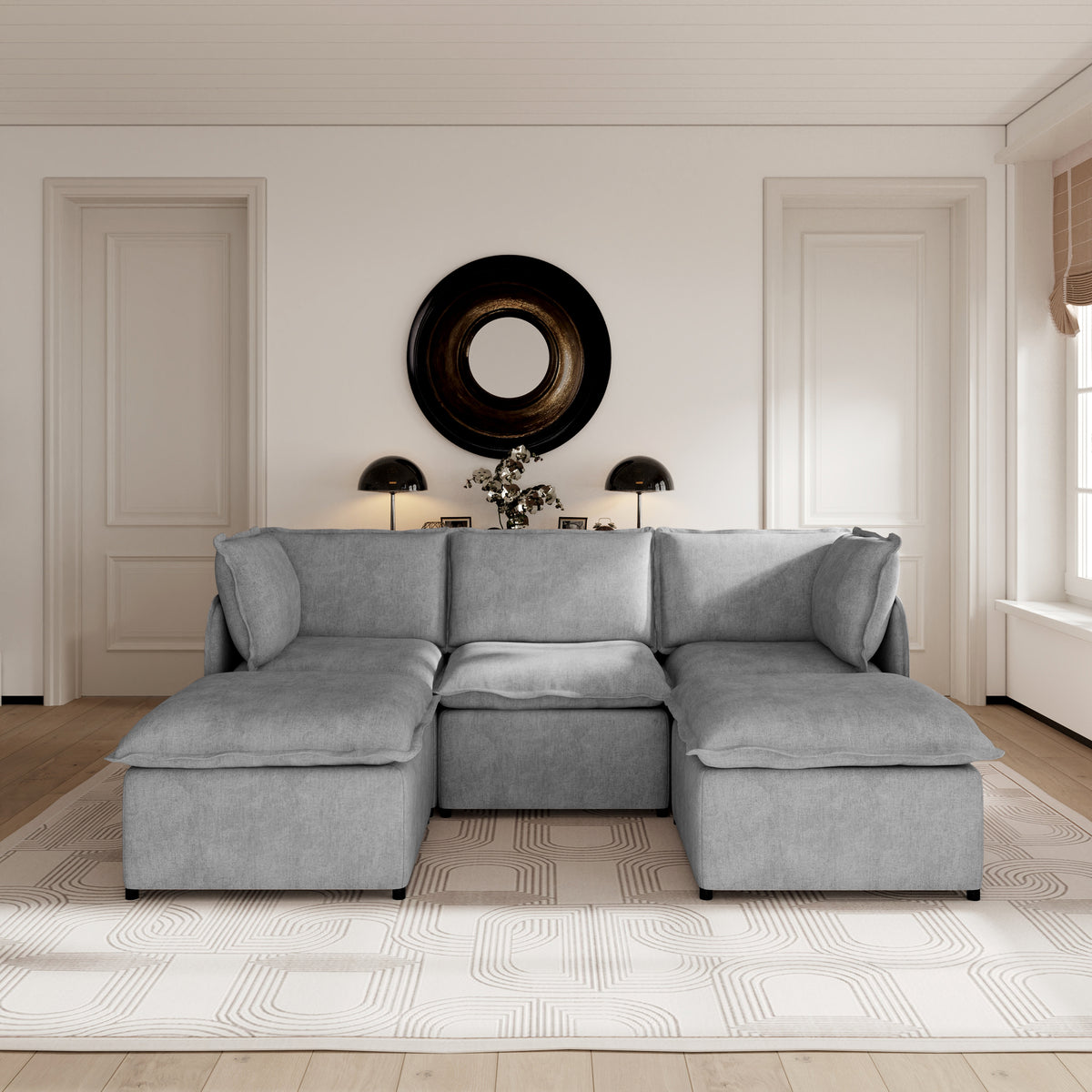 Oversized Modular Sectional Couch, Deep Seating Linen-Look Cloud Sofa Set with Removable Covers for Living Room