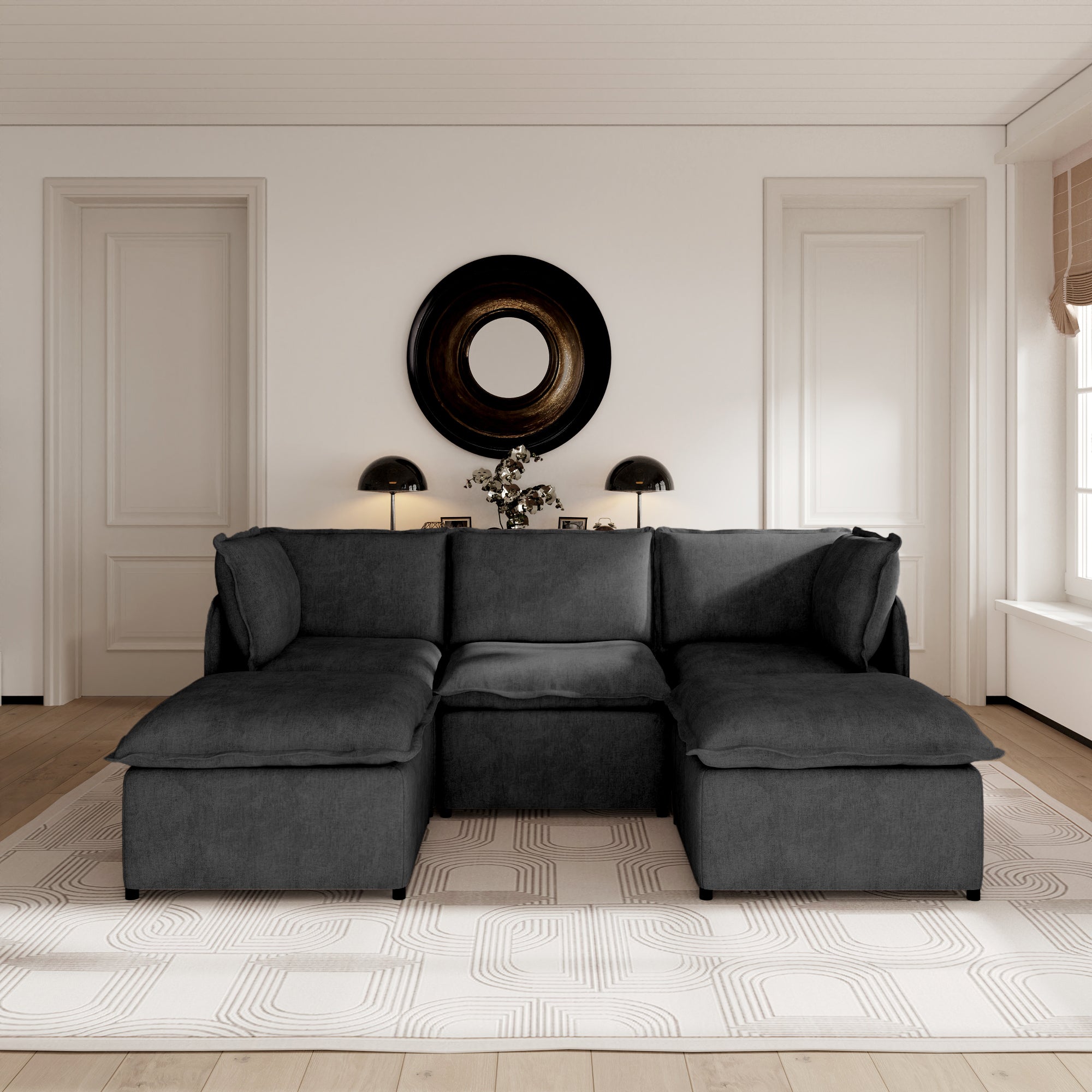 Oversized Modular Sectional Couch, Deep Seating Linen-Look Cloud Sofa Set with Removable Covers for Living Room
