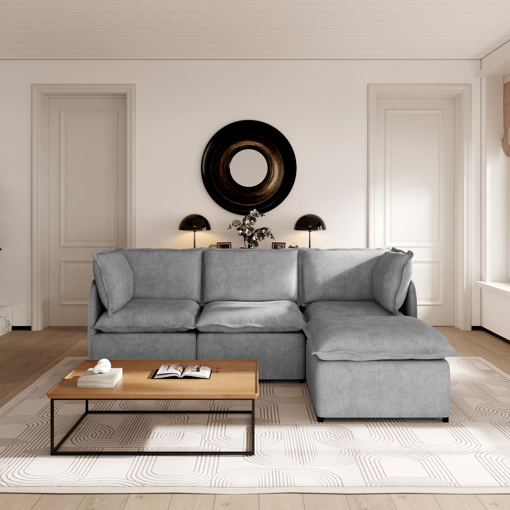 Oversized Modular Sectional Couch, Deep Seating Linen-Look Cloud Sofa Set with Removable Covers for Living Room