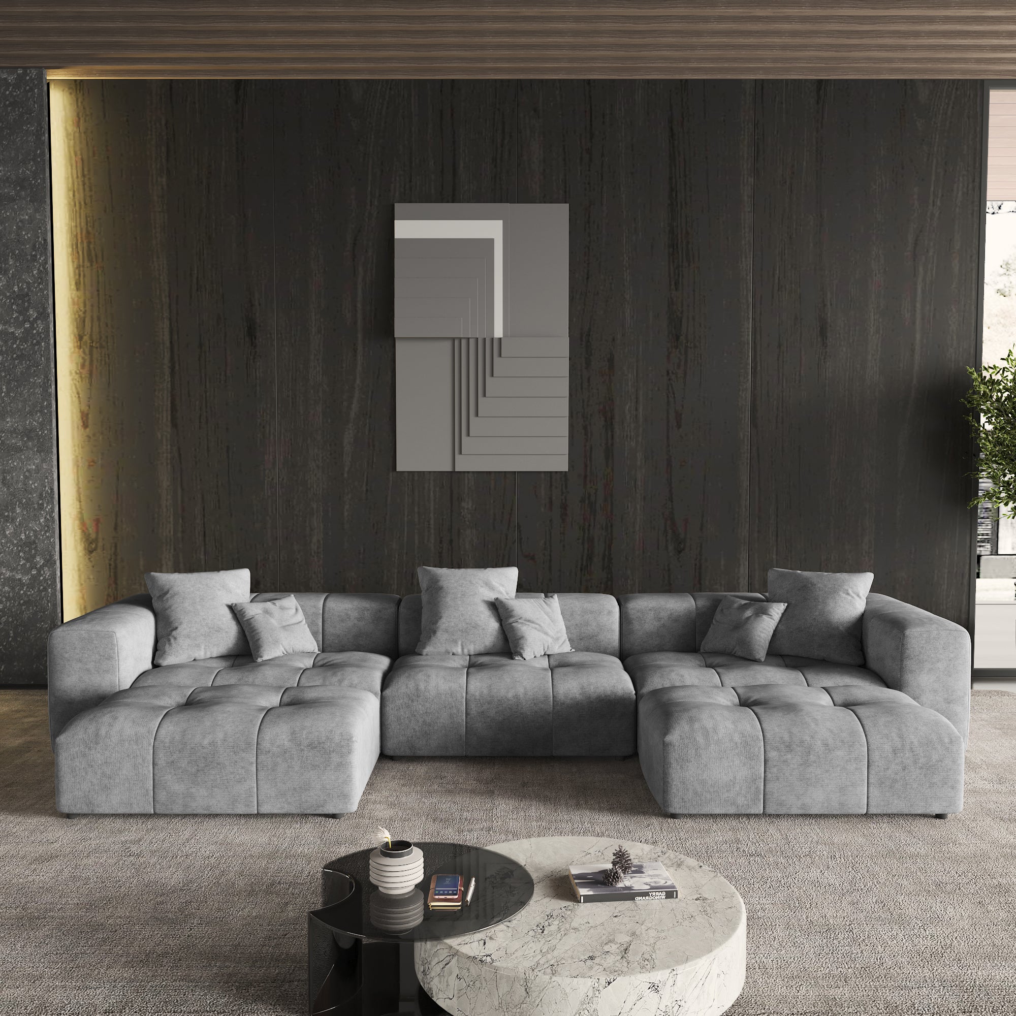 Modern Linen Sectional Sofa Cloud Couch