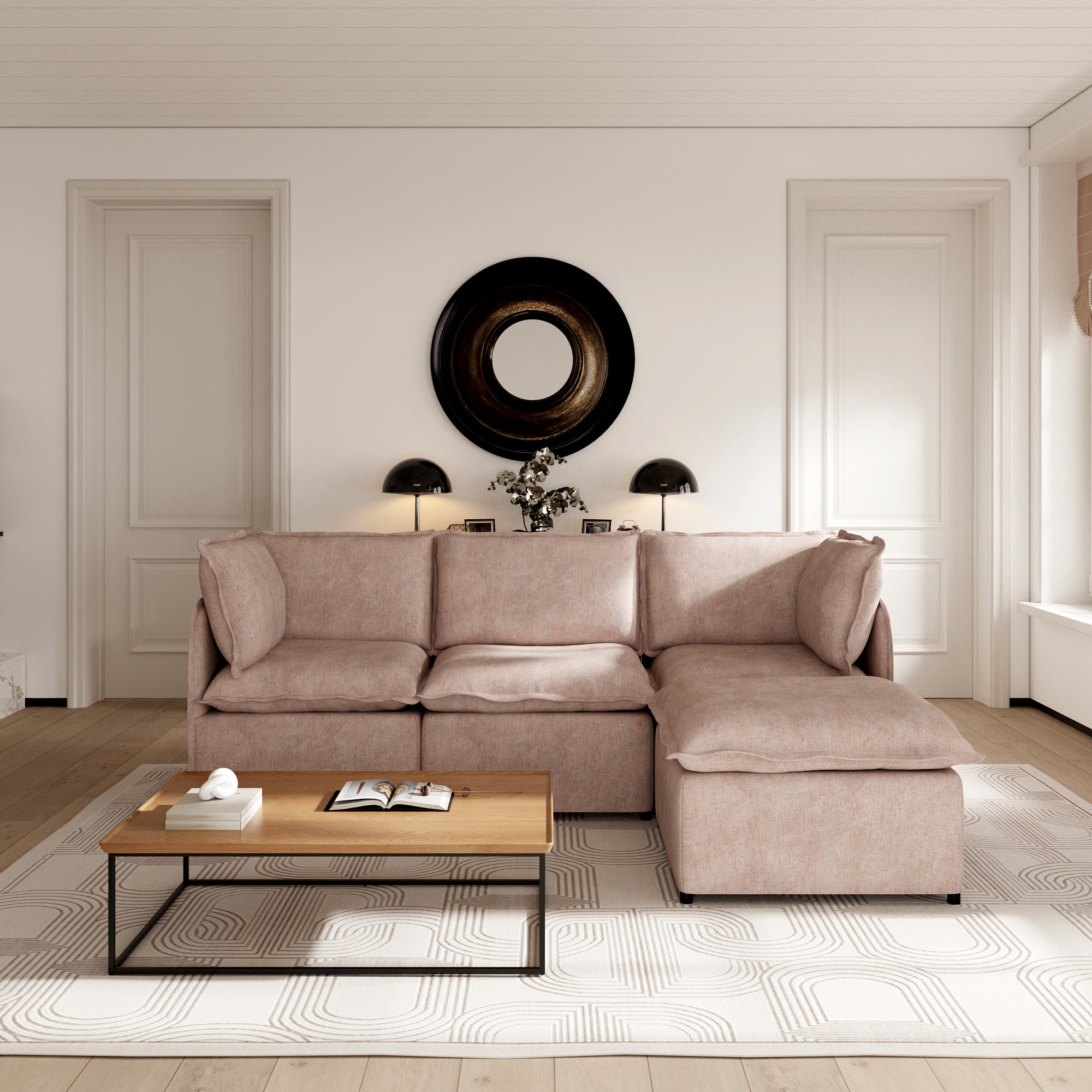 Oversized Modular Sectional Couch, Deep Seating Linen-Look Cloud Sofa Set with Removable Covers for Living Room