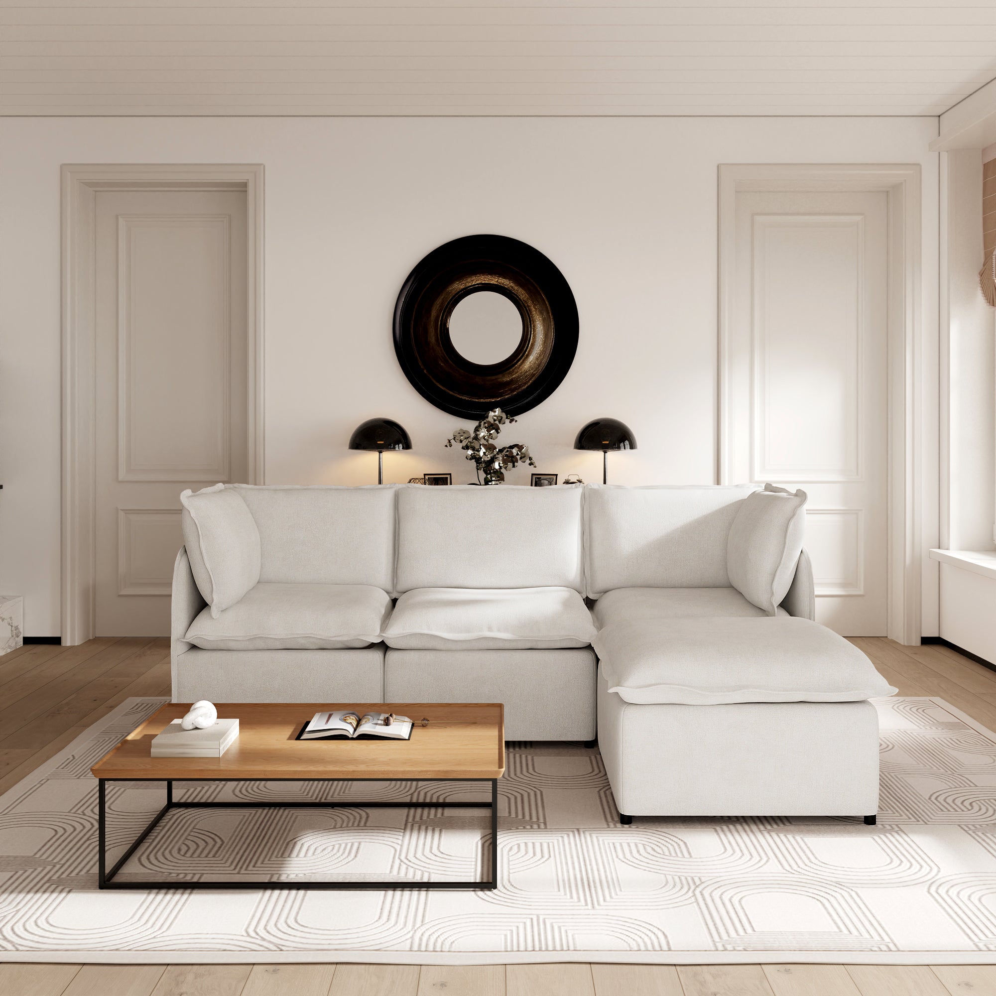 Oversized Modular Sectional Couch, Deep Seating Linen-Look Cloud Sofa Set with Removable Covers for Living Room