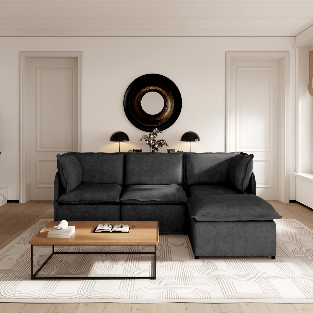 Oversized Modular Sectional Couch, Deep Seating Linen-Look Cloud Sofa Set with Removable Covers for Living Room