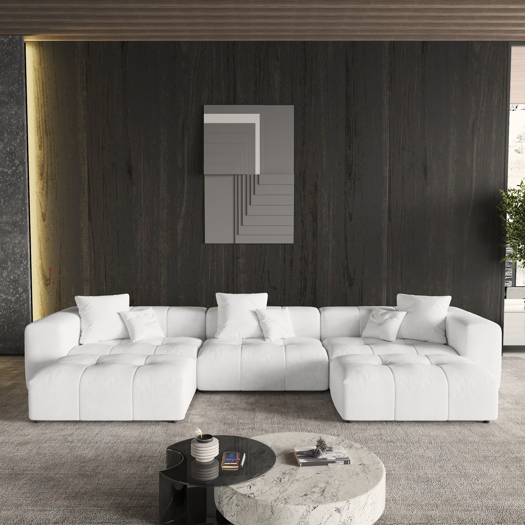 Modern Linen Sectional Sofa Cloud Couch