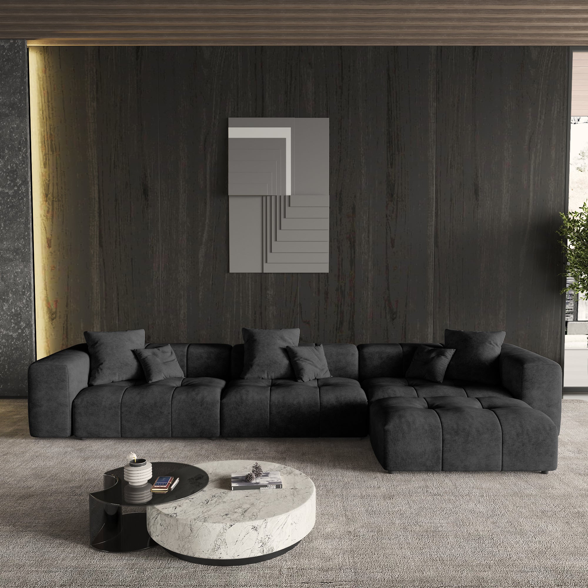 Modern Linen Sectional Sofa Cloud Couch