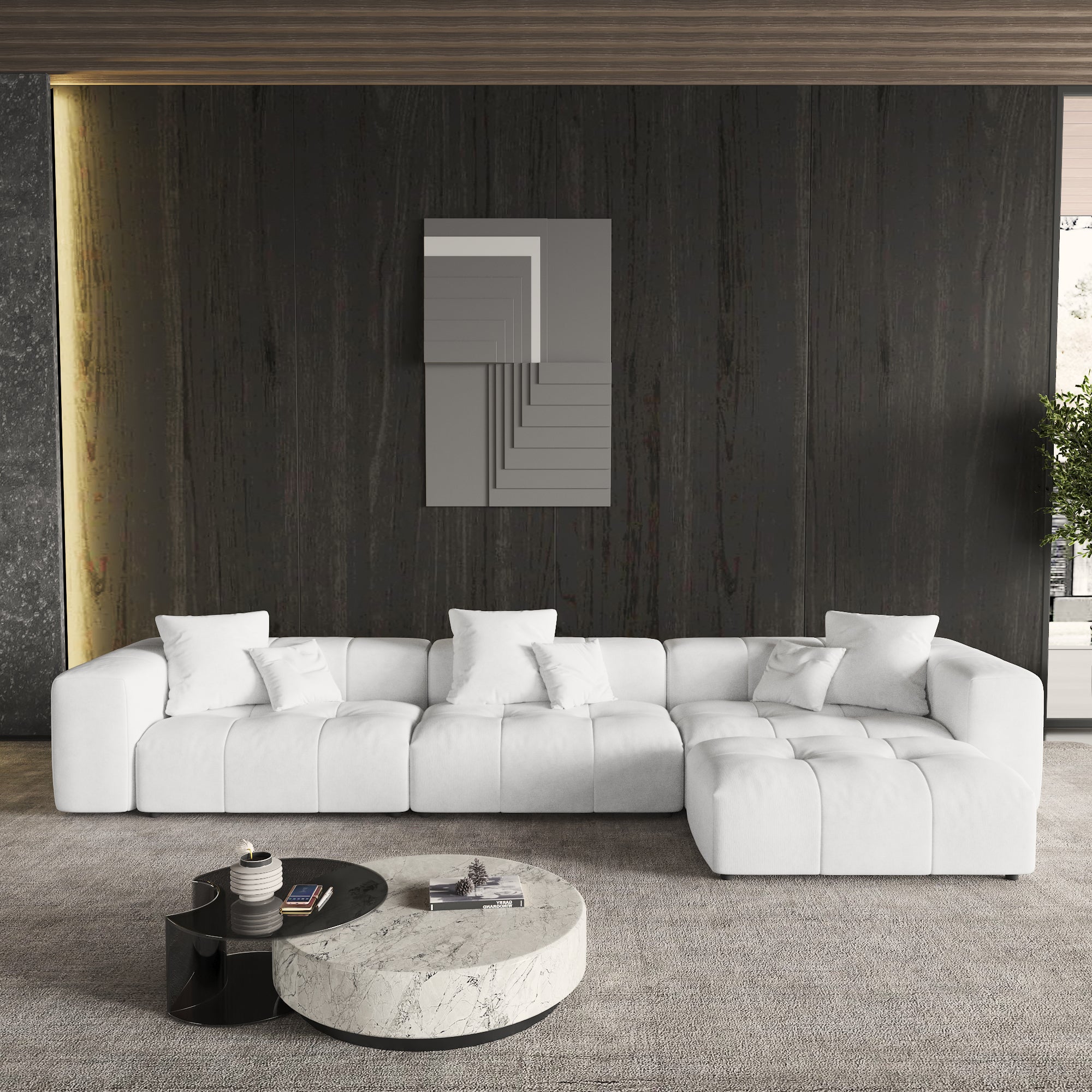 Modern Linen Sectional Sofa Cloud Couch