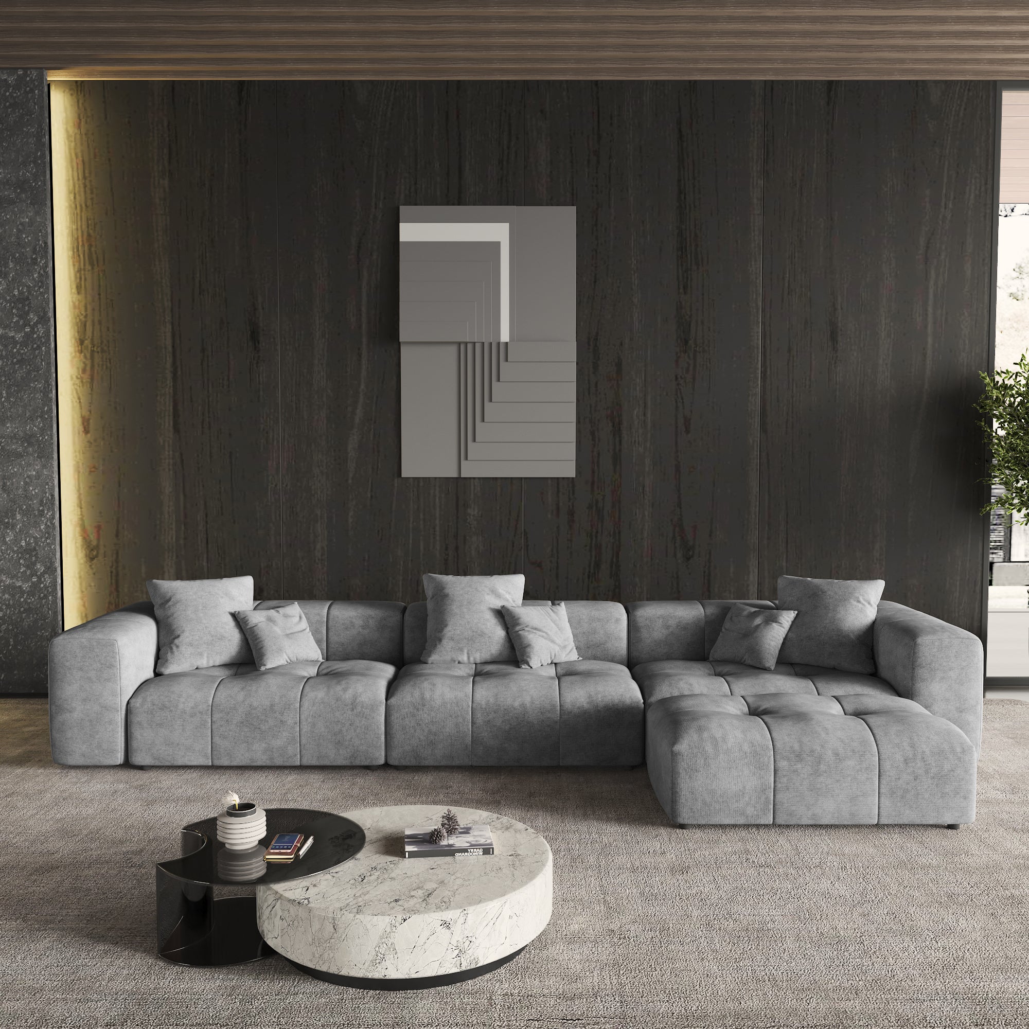 Modern Linen Sectional Sofa Cloud Couch