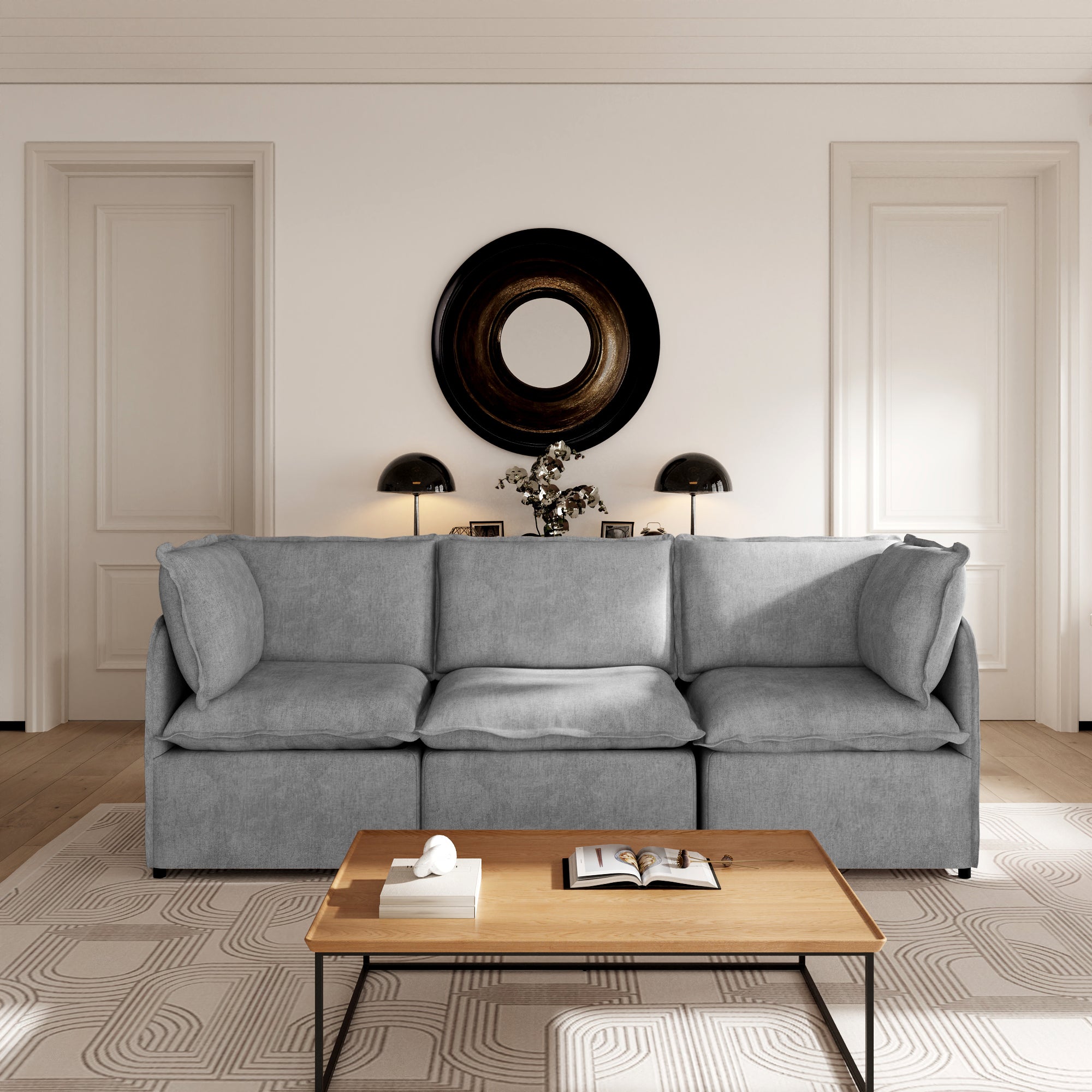 Oversized Modular Sectional Couch, Deep Seating Linen-Look Cloud Sofa Set with Removable Covers for Living Room