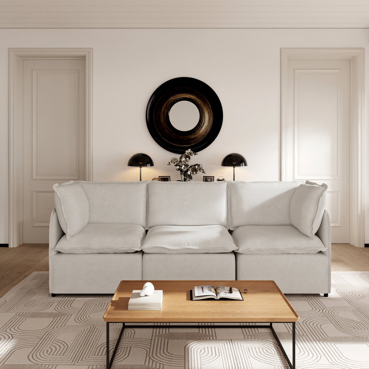 Oversized Modular Sectional Couch, Deep Seating Linen-Look Cloud Sofa Set with Removable Covers for Living Room