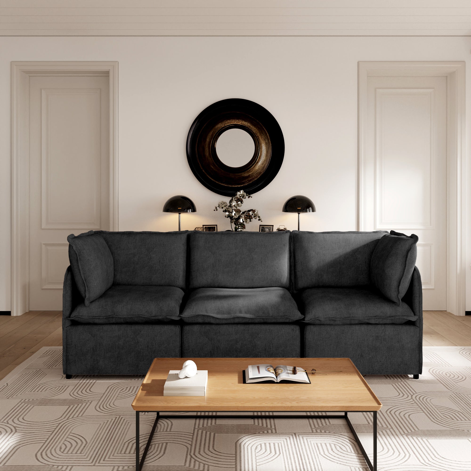 Oversized Modular Sectional Couch, Deep Seating Linen-Look Cloud Sofa Set with Removable Covers for Living Room