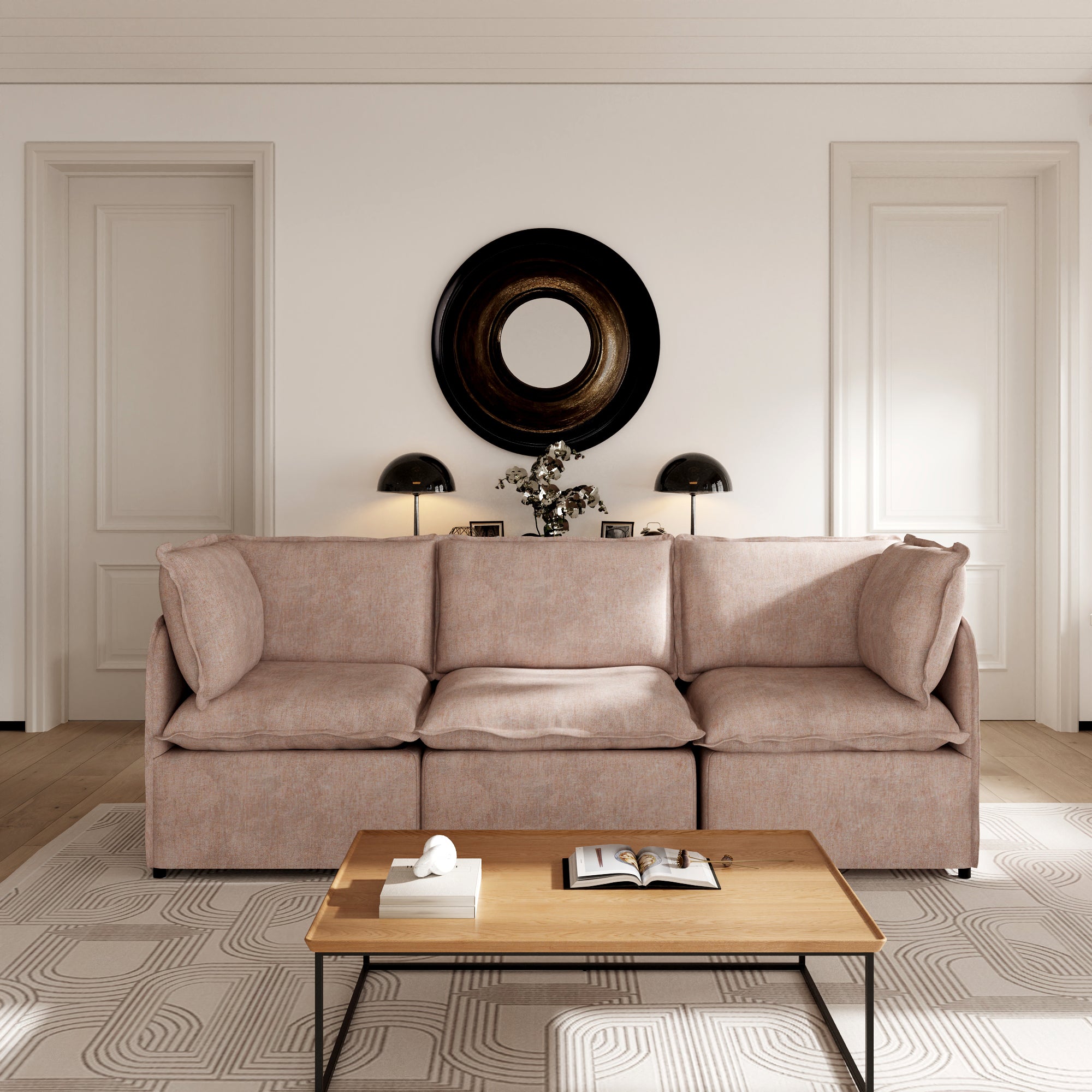 Oversized Modular Sectional Couch, Deep Seating Linen-Look Cloud Sofa Set with Removable Covers for Living Room