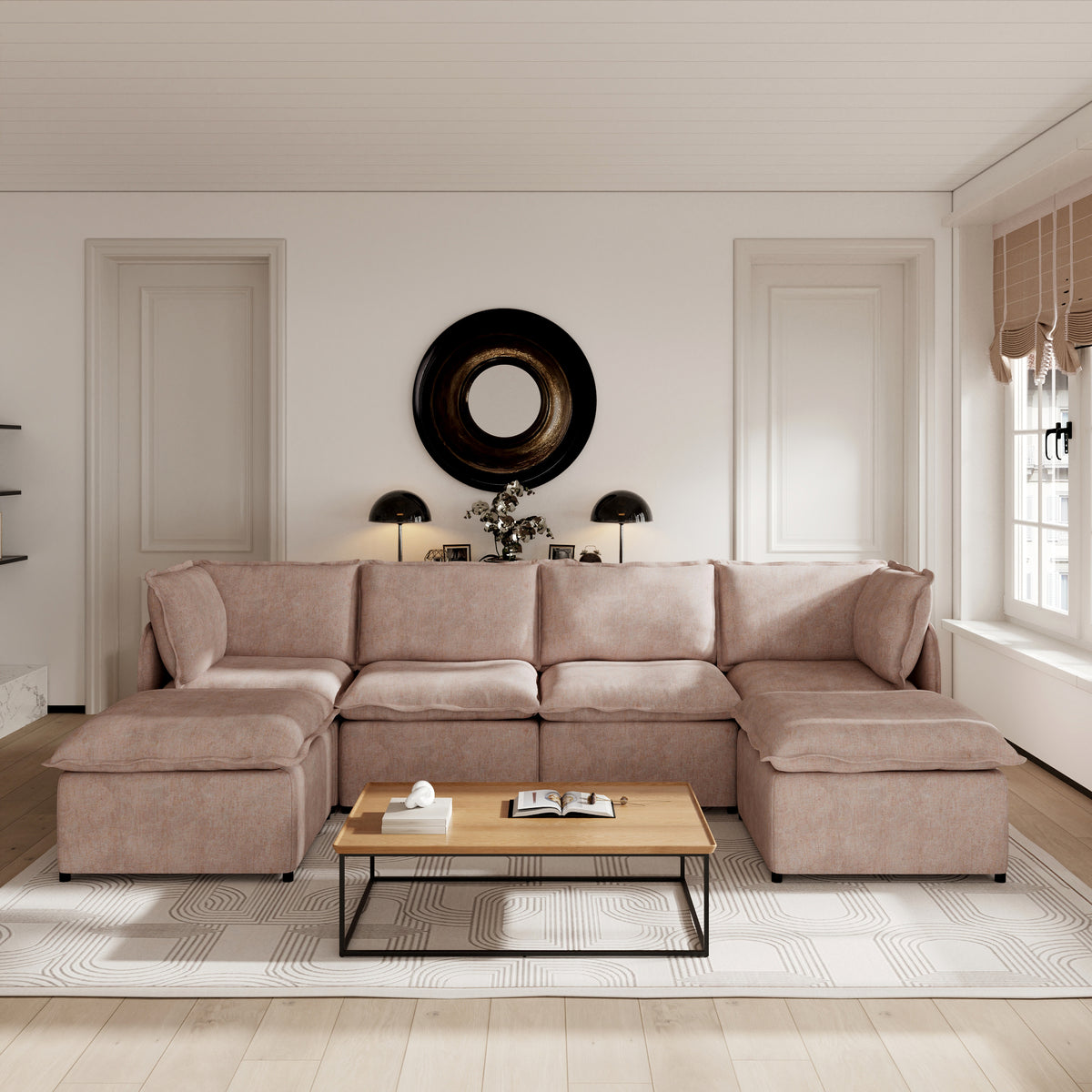 Oversized Modular Sectional Couch, Deep Seating Linen-Look Cloud Sofa Set with Removable Covers for Living Room