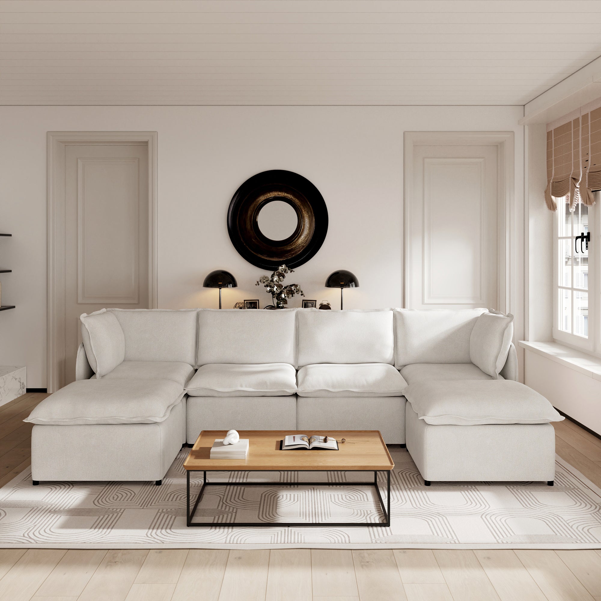 Oversized Modular Sectional Couch, Deep Seating Linen-Look Cloud Sofa Set with Removable Covers for Living Room