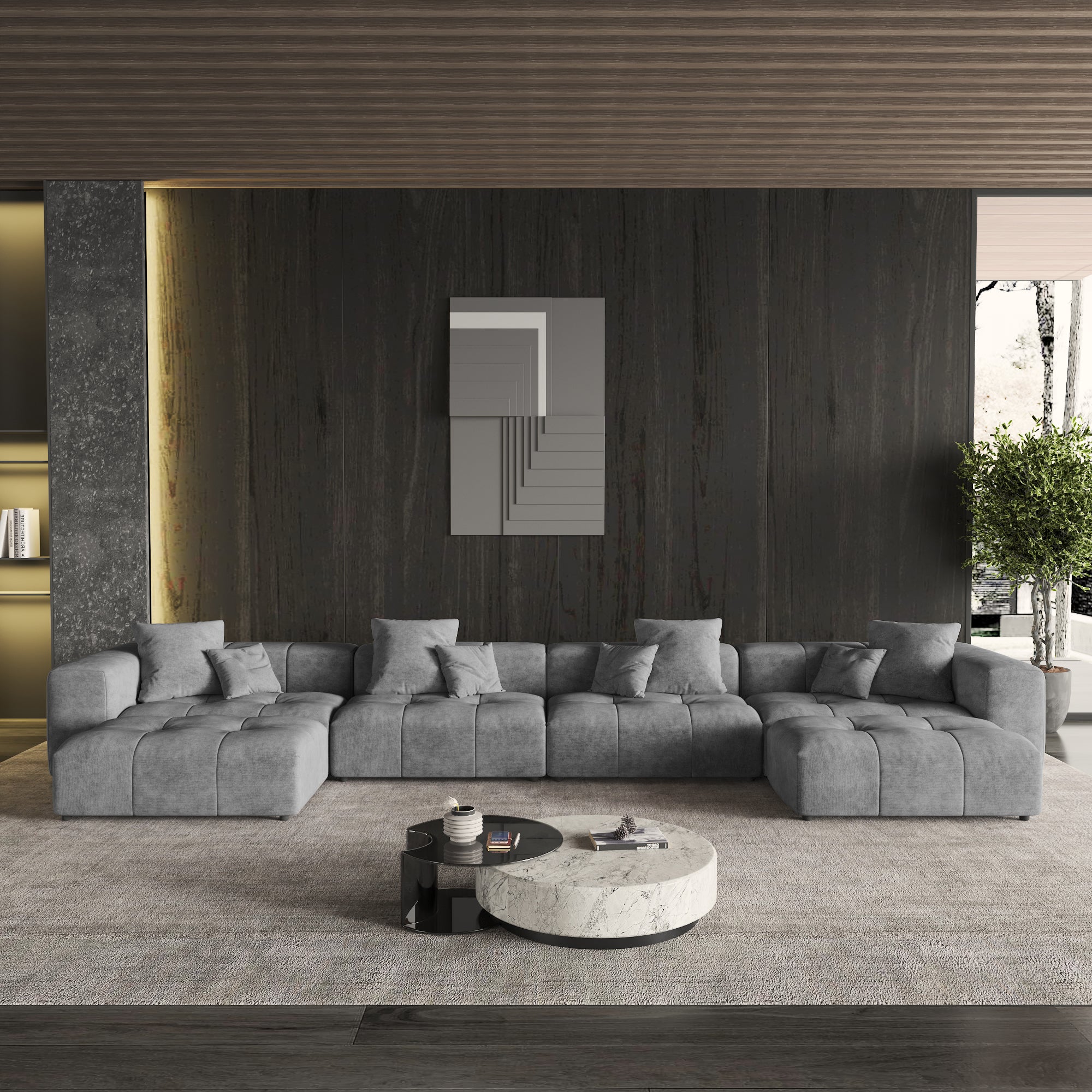 Modern Linen Sectional Sofa Cloud Couch