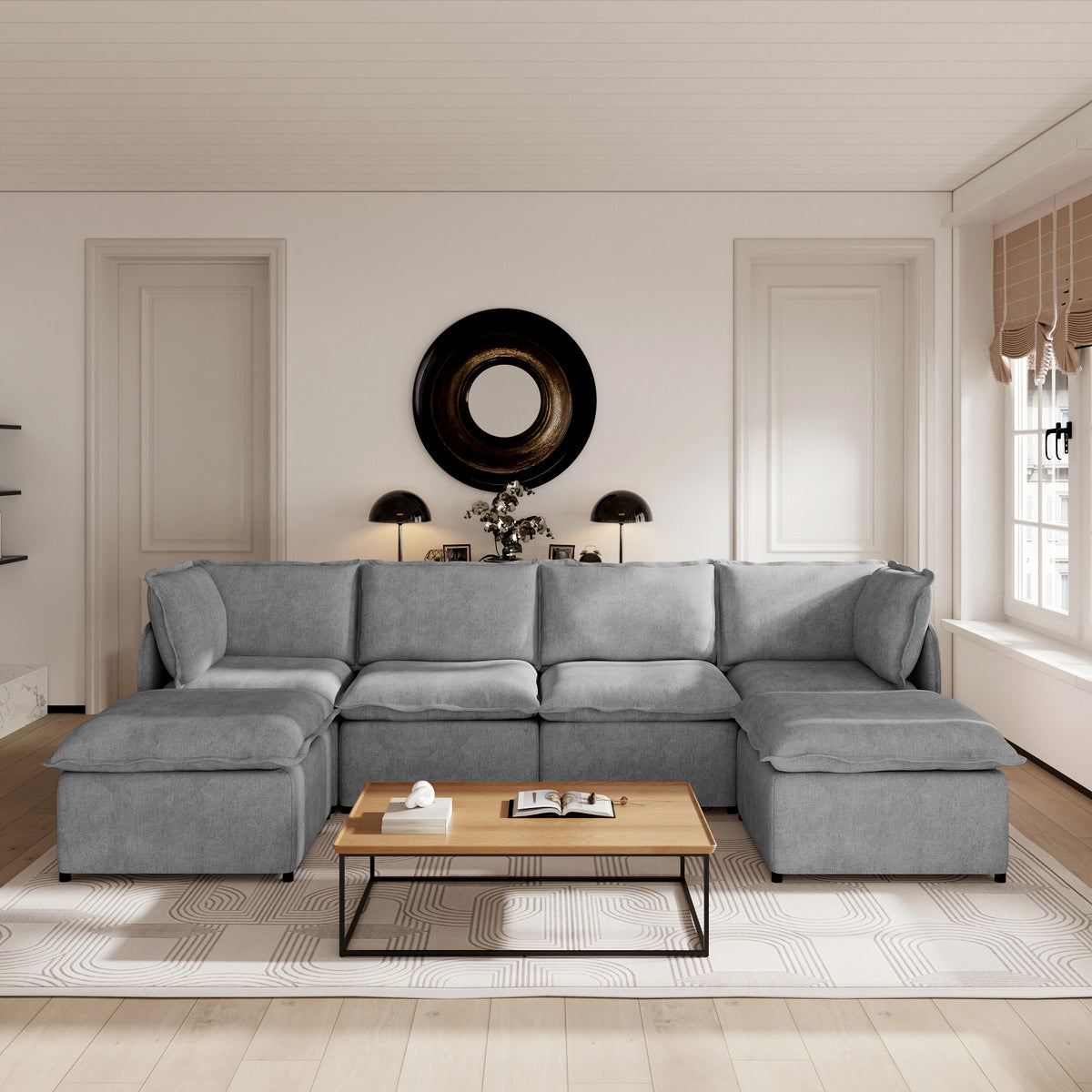 Oversized Modular Sectional Couch, Deep Seating Linen-Look Cloud Sofa Set with Removable Covers for Living Room