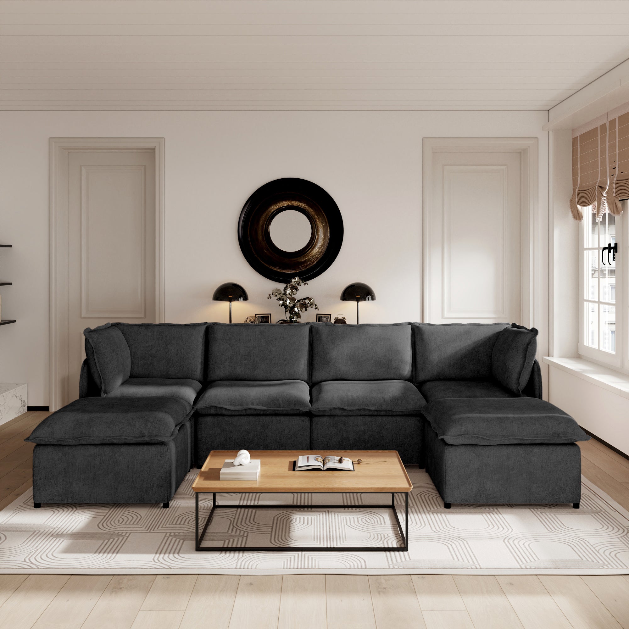 Oversized Modular Sectional Couch, Deep Seating Linen-Look Cloud Sofa Set with Removable Covers for Living Room