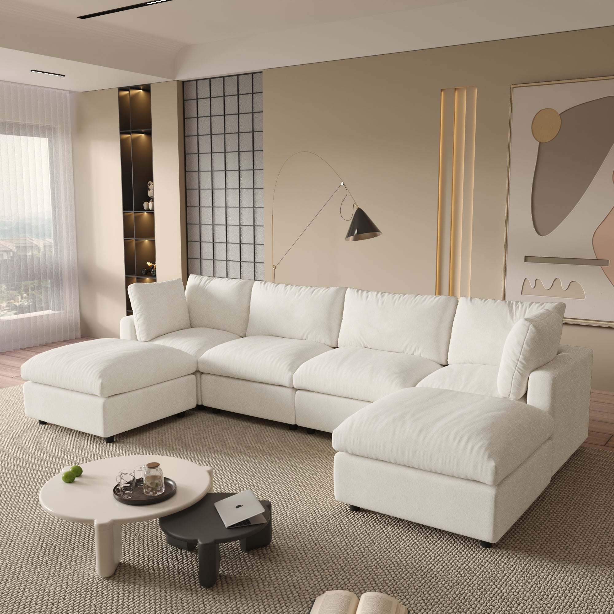 Modular Sectional Sofa, Modern Chenille L Shaped Cloud Couches, SF142