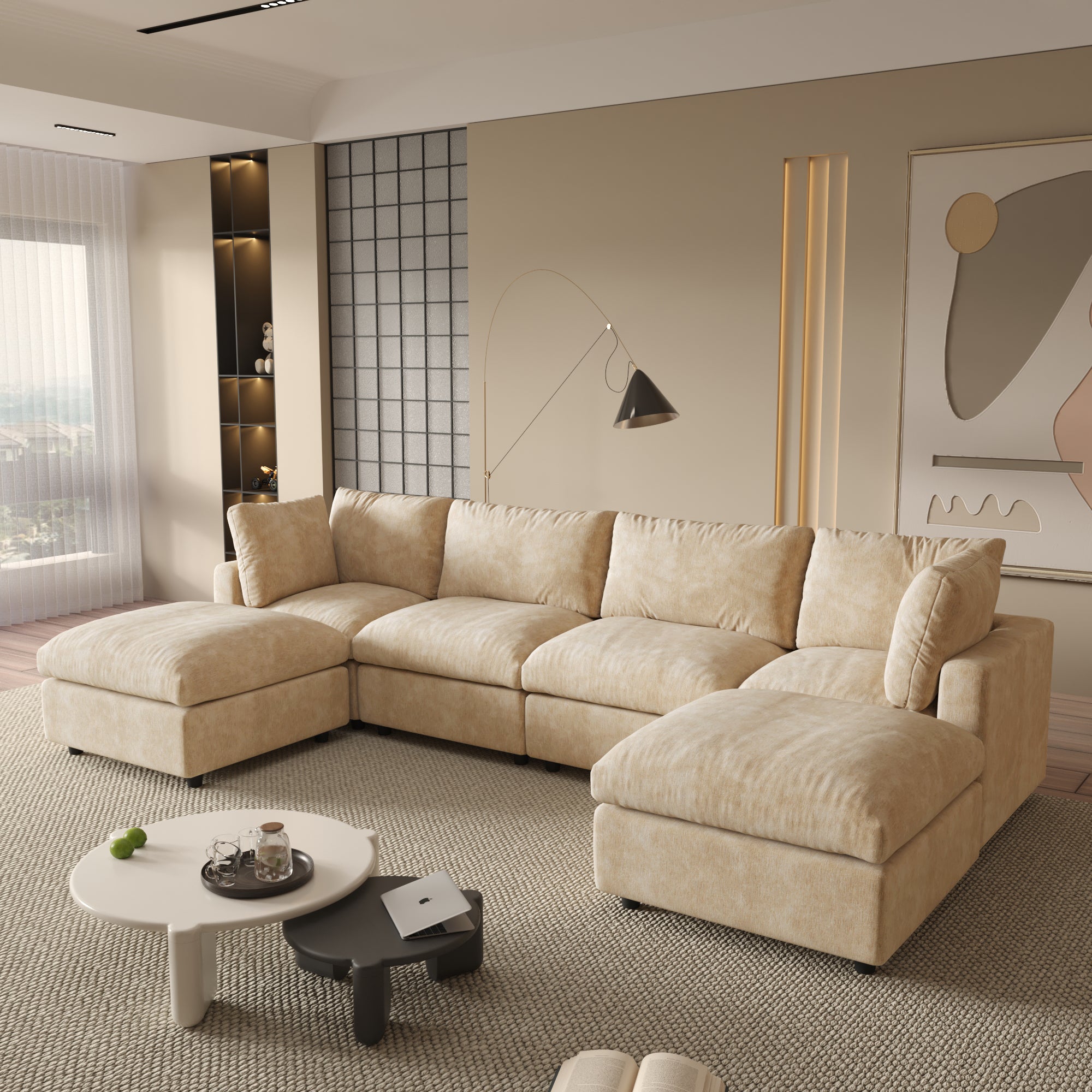 Modular Sectional Sofa, Modern Chenille L Shaped Cloud Couches, SF142