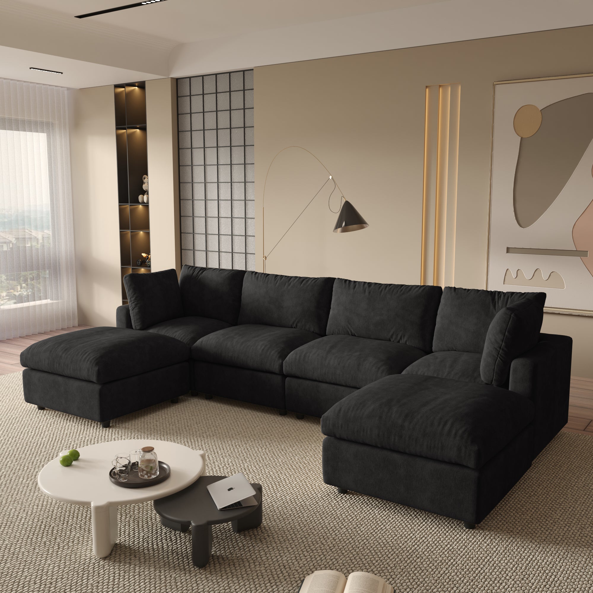 Modular Sectional Sofa, Modern Chenille L Shaped Cloud Couches, SF142