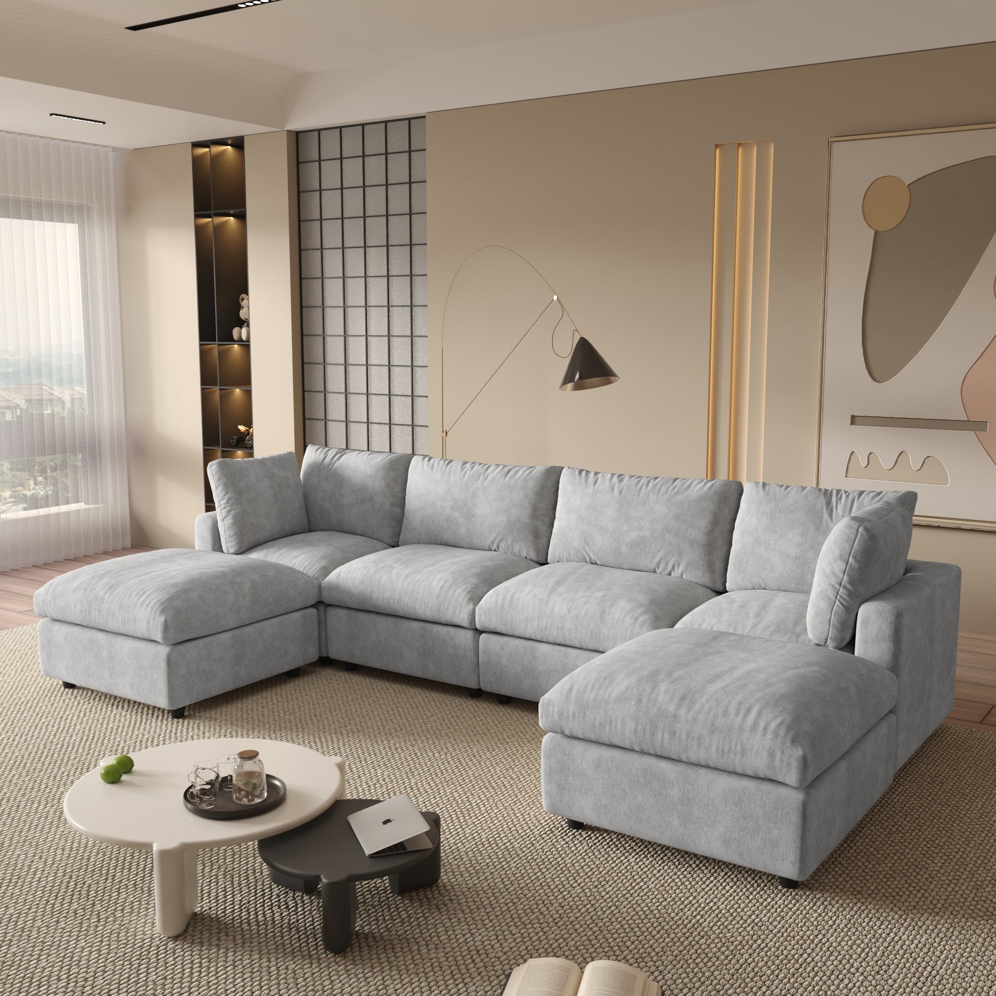 Modular Sectional Sofa, Modern Chenille L Shaped Cloud Couches, SF142