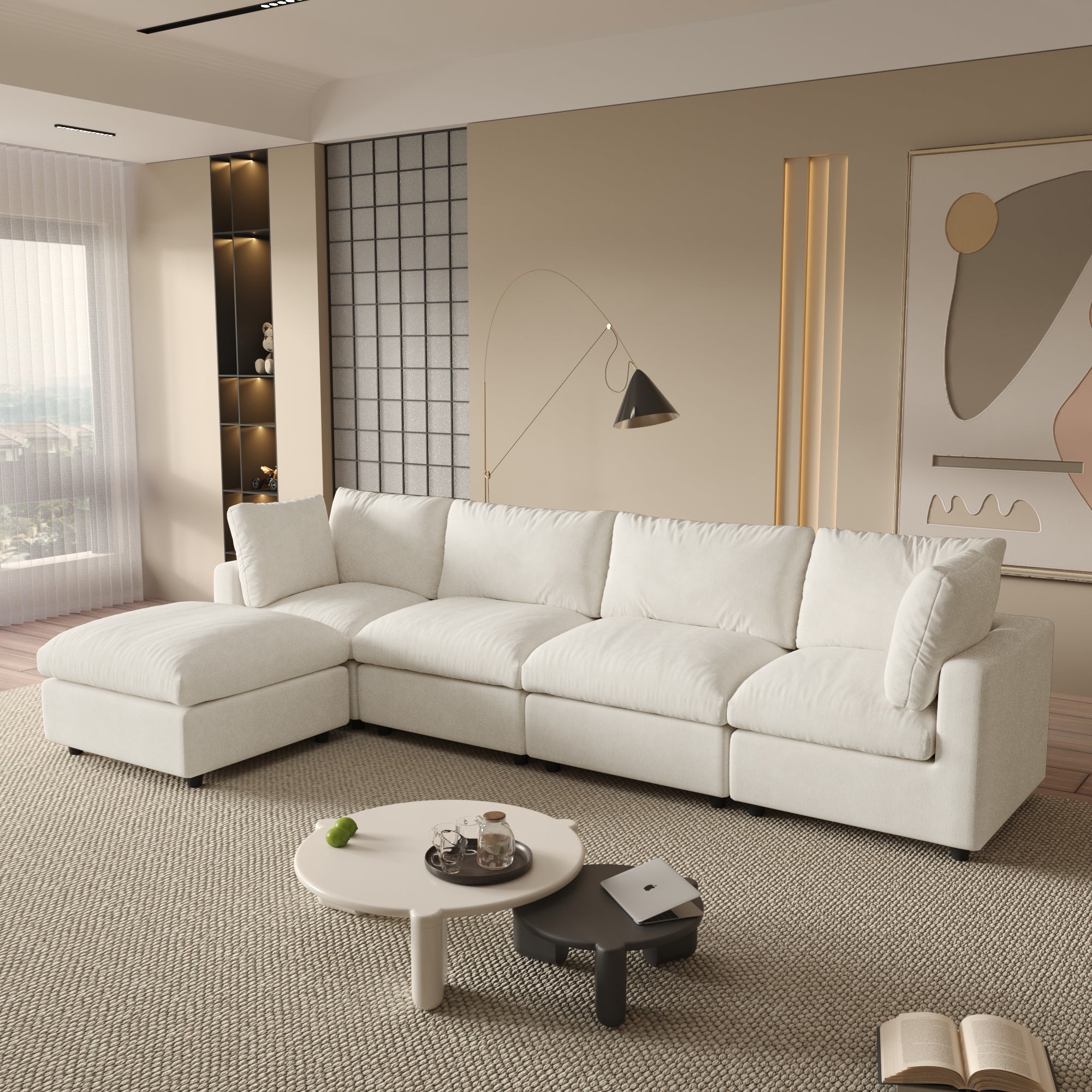 Modular Sectional Sofa, Modern Chenille L Shaped Cloud Couches, SF142
