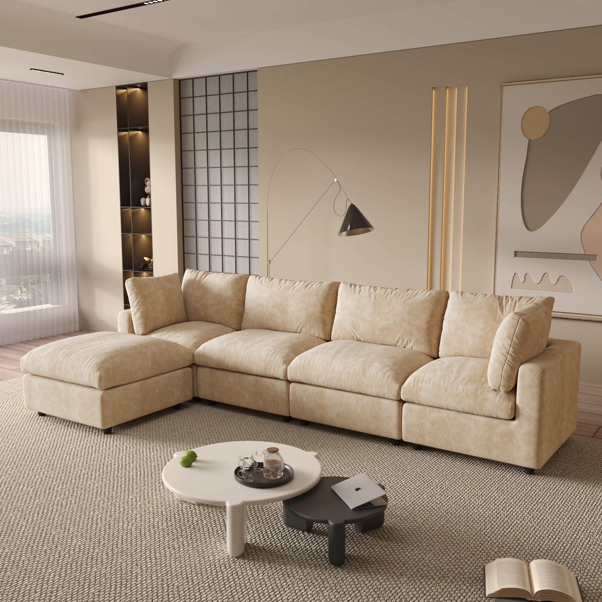 Modular Sectional Sofa, Modern Chenille L Shaped Cloud Couches, SF142
