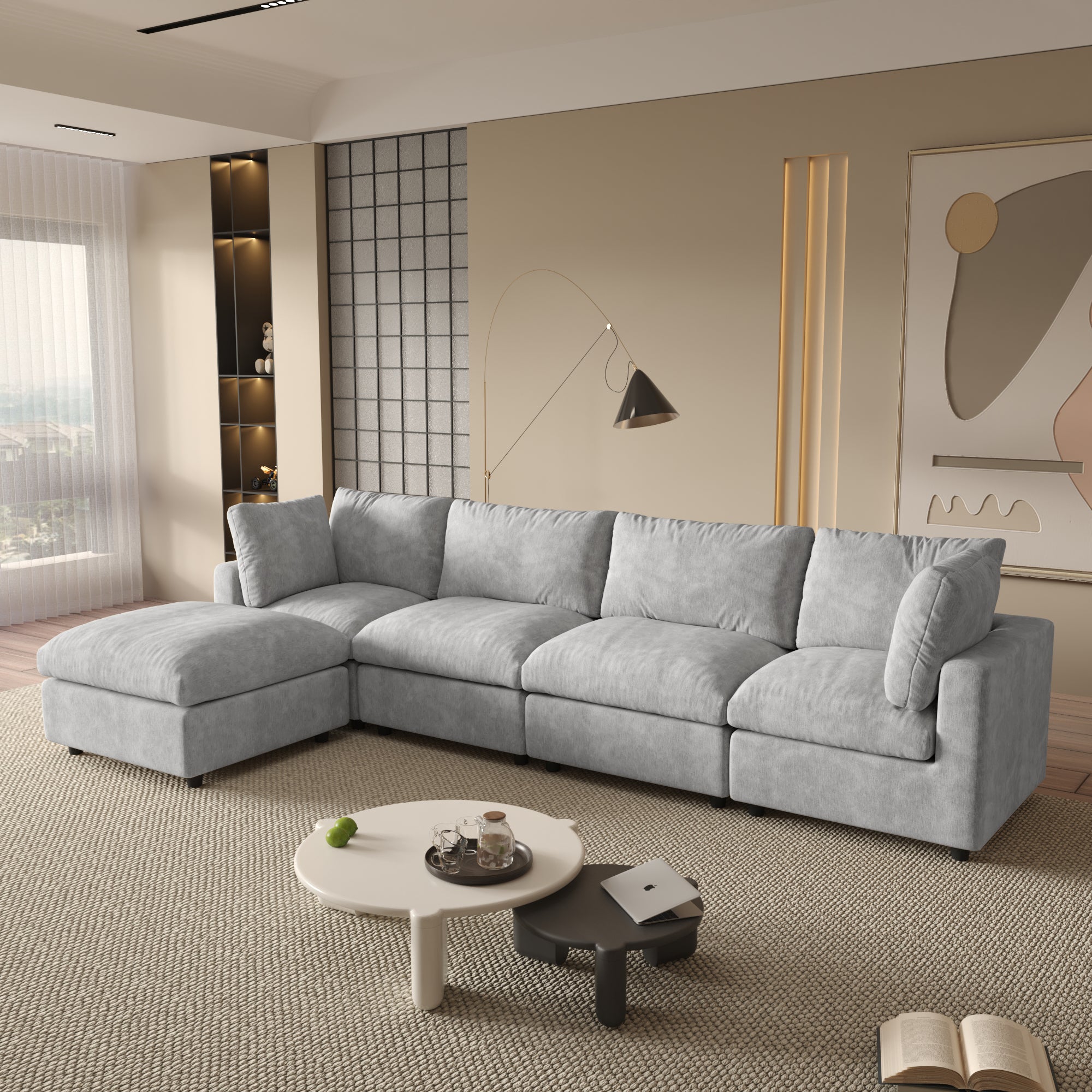 Modular Sectional Sofa, Modern Chenille L Shaped Cloud Couches, SF142