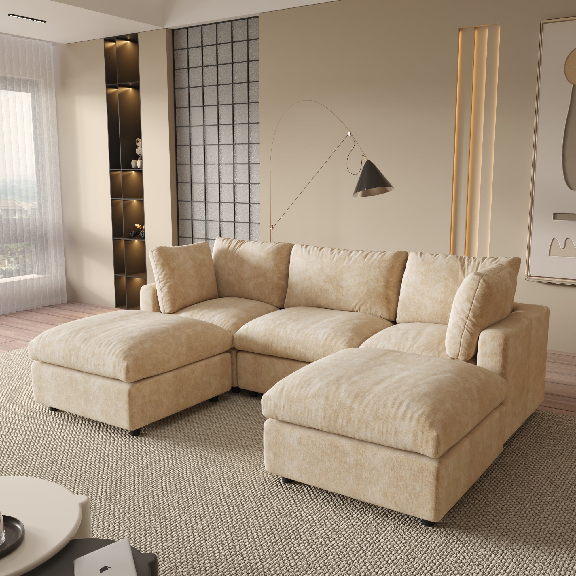 Modular Sectional Sofa, Modern Chenille L Shaped Cloud Couches, SF142