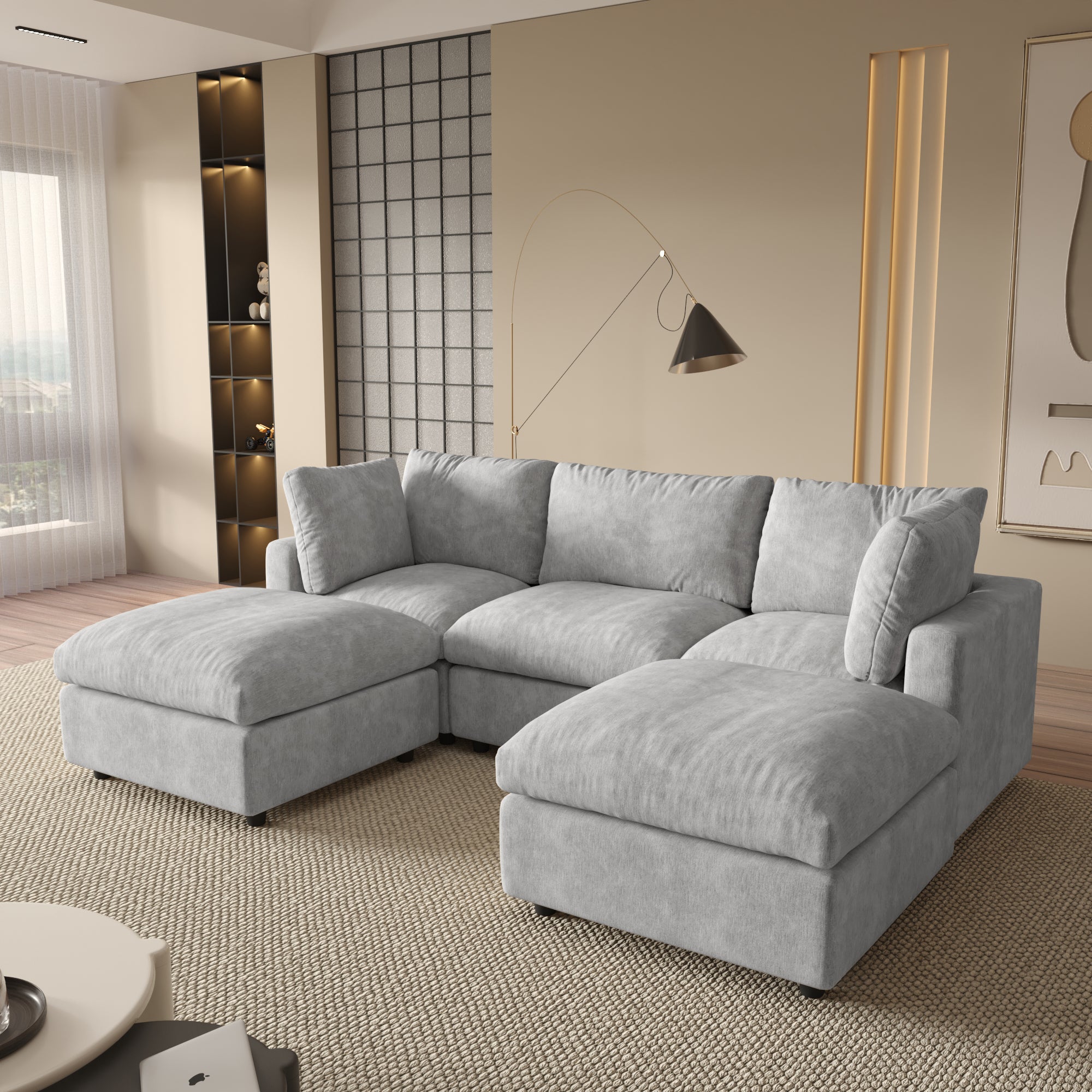 Modular Sectional Sofa, Modern Chenille L Shaped Cloud Couches, SF142